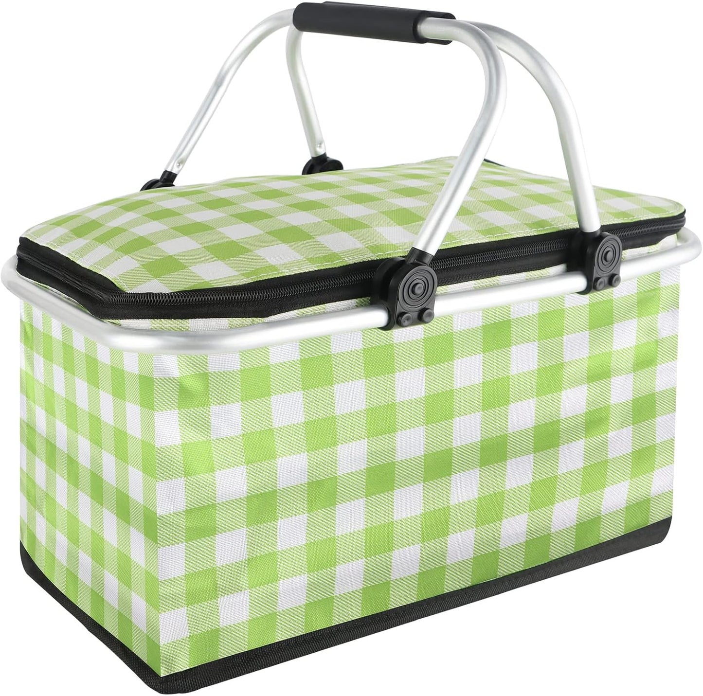 Insulated Picnic Basket,Leak-Proof Collapsible Cooler Bag,26L Grocery Basket with Lid,2 Sturdy Handles,Storage Basket for Picnic,Food Delivery,Take Outs,Market Shopping,Travel (Blue)