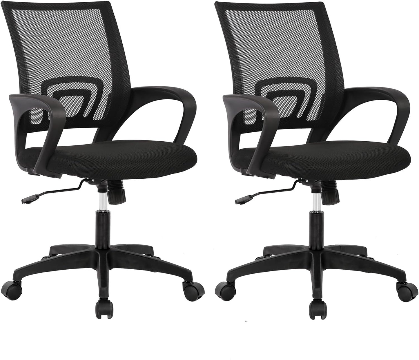 BestOffice | Ergonomic Office Chair | Mid-Back Swivel Desk Chair | Breathable Backrest & Lumbar Support | Adjustable Height | Sponge Seat | Rolling Wheels | Black | for Adults & Women