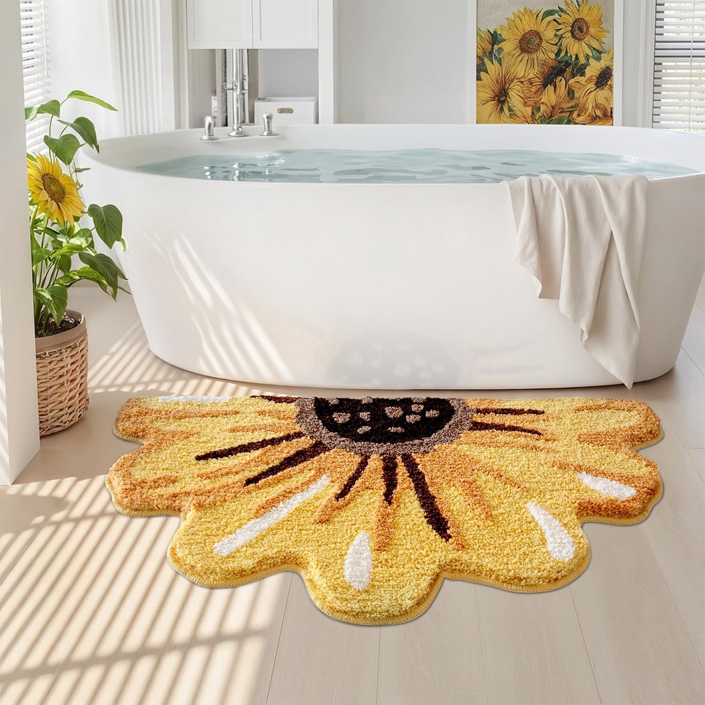 LUMI Cute Bathroom Rugs with Green Leaf Plant, Soft, Fluffy, Plush, Absorbent, Quick Dry, Non Slip, Machine Washable for Shower Floor, Bathroom, Bedroom, Kids Room, 31.5"x47", Monstera