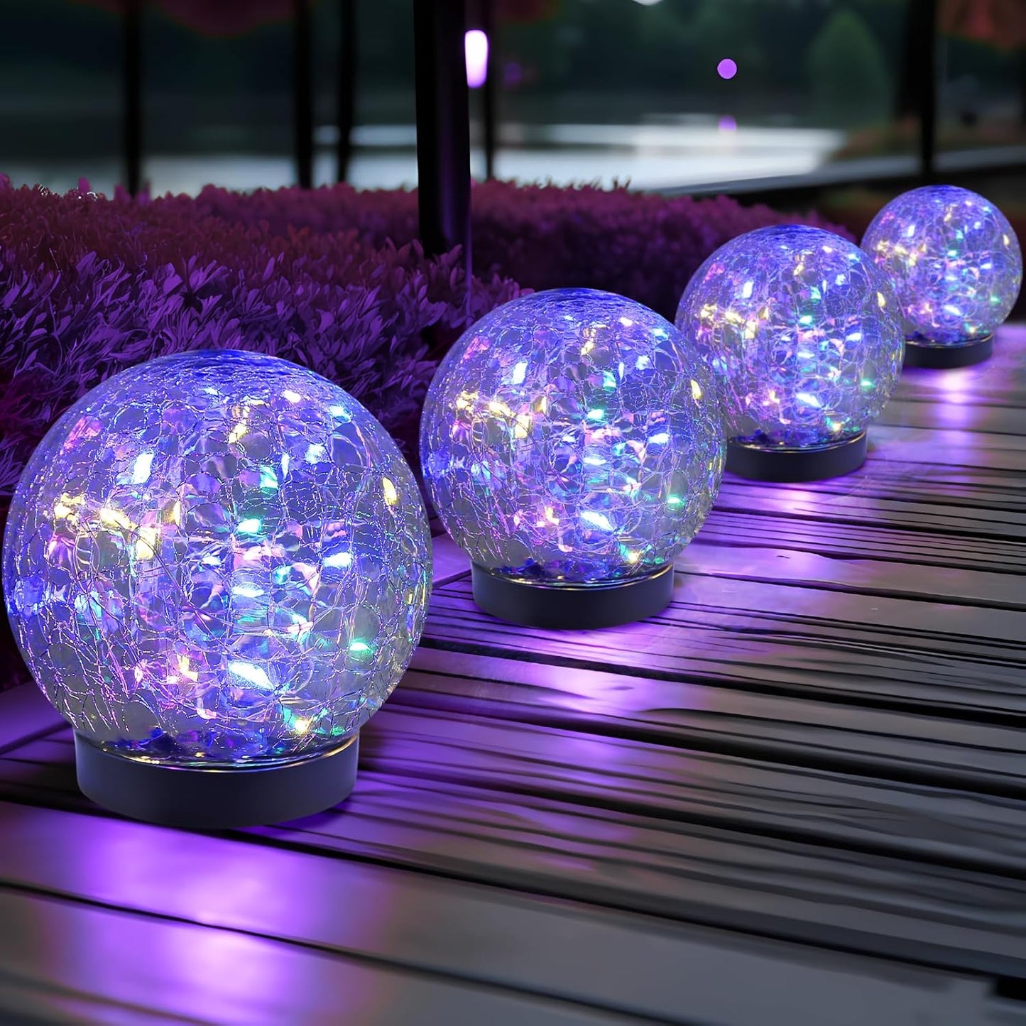 Solar Globe Lights Outdoor Waterproof-Solar Balls Garden-Cracked Glass Ball Solar Lights Outdoor-Solar Orbs Outside-Outdoor Decorations Patio & Yard Lawn Backyard Decor (GUO-XBQ-5-5-5)
