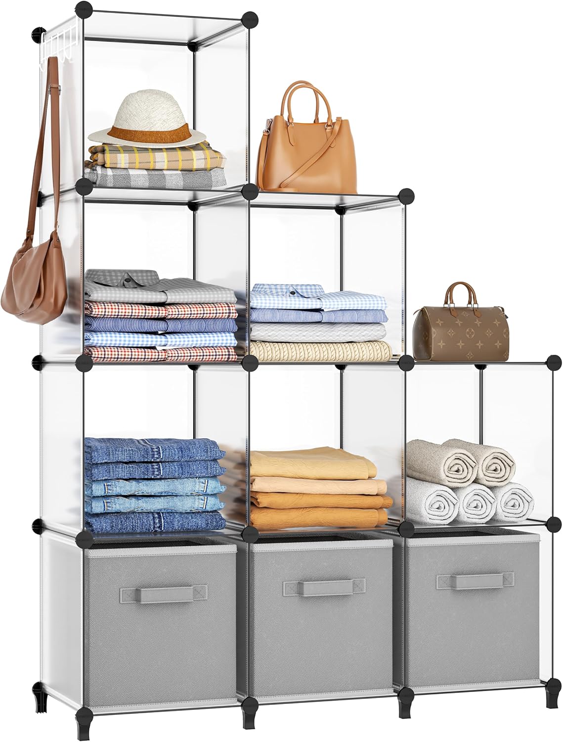 HOMIDEC Closet Organizers and Storage, 9 Cube Storage Organizer, Portable Closet Organizer Cubes Shelves for Clothes, Bedroom, Kids Room, Bathroom, Wardrobe, Garment Racks, Black