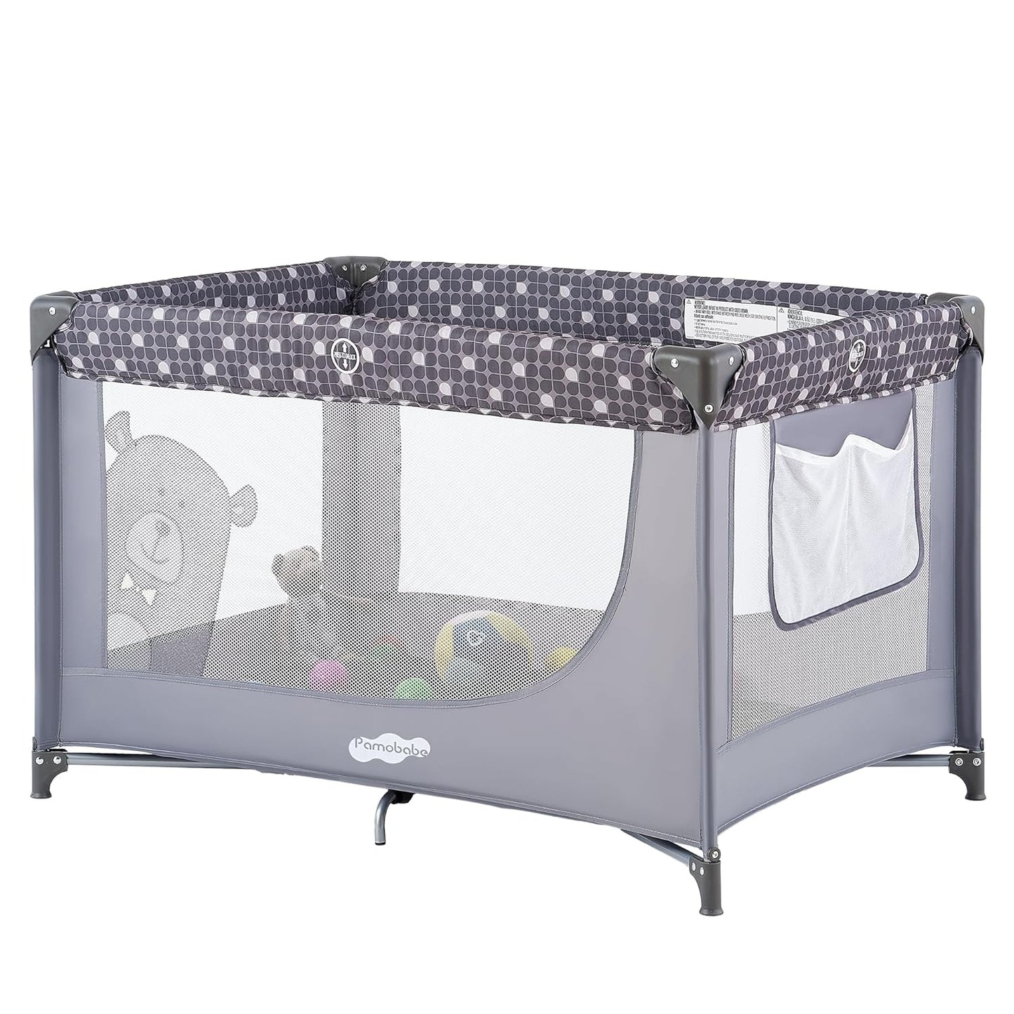 Pamo Babe Compact Pack and Play - Portable Crib for Baby, Lightweight Foldable Travel Playard with Mattress Pad & Carry Bag, Safe Breathable Travel Bed for Home, Trips & Family Visits, Black