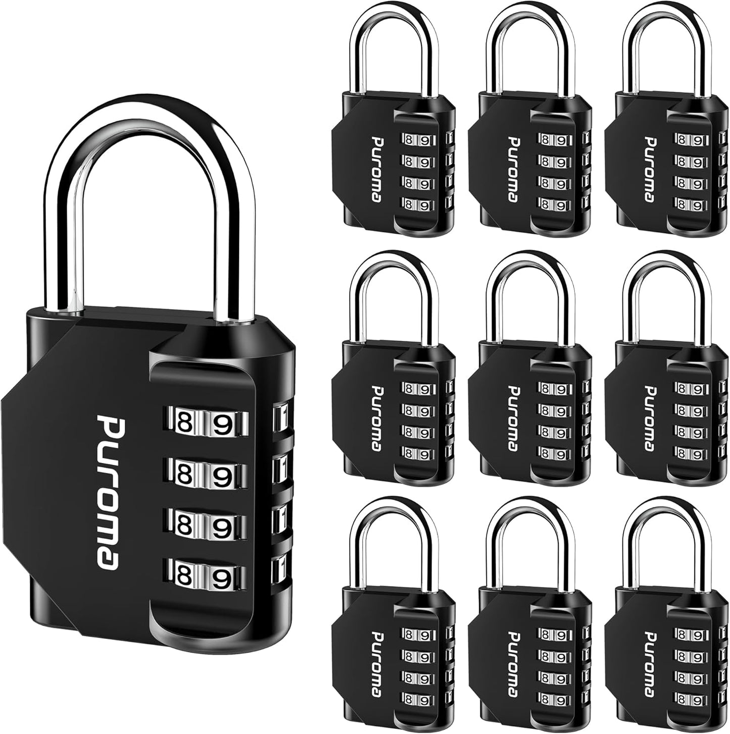 Puroma 2 Pack Combination Lock for Locker 4 Digit Outdoor Waterproof Padlock for School, Gym, Sports, Fence, Toolbox, Gate, Case, Outdoor, Hasp Storage (Black)
