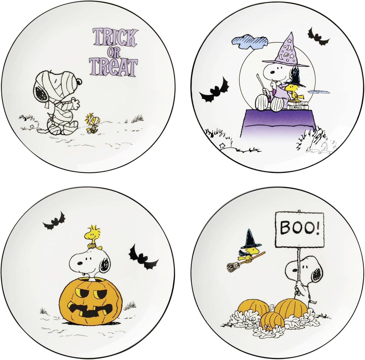 Lenox Dinnerware Set, The Great Pumpkin Accent Plates, Assorted, Set of 4 Porcelain Plates, Halloween Plates, Hand Wash Only, Spooky Salad and Pasta Plate, Halloween Table Decorations (4 Pieces)
