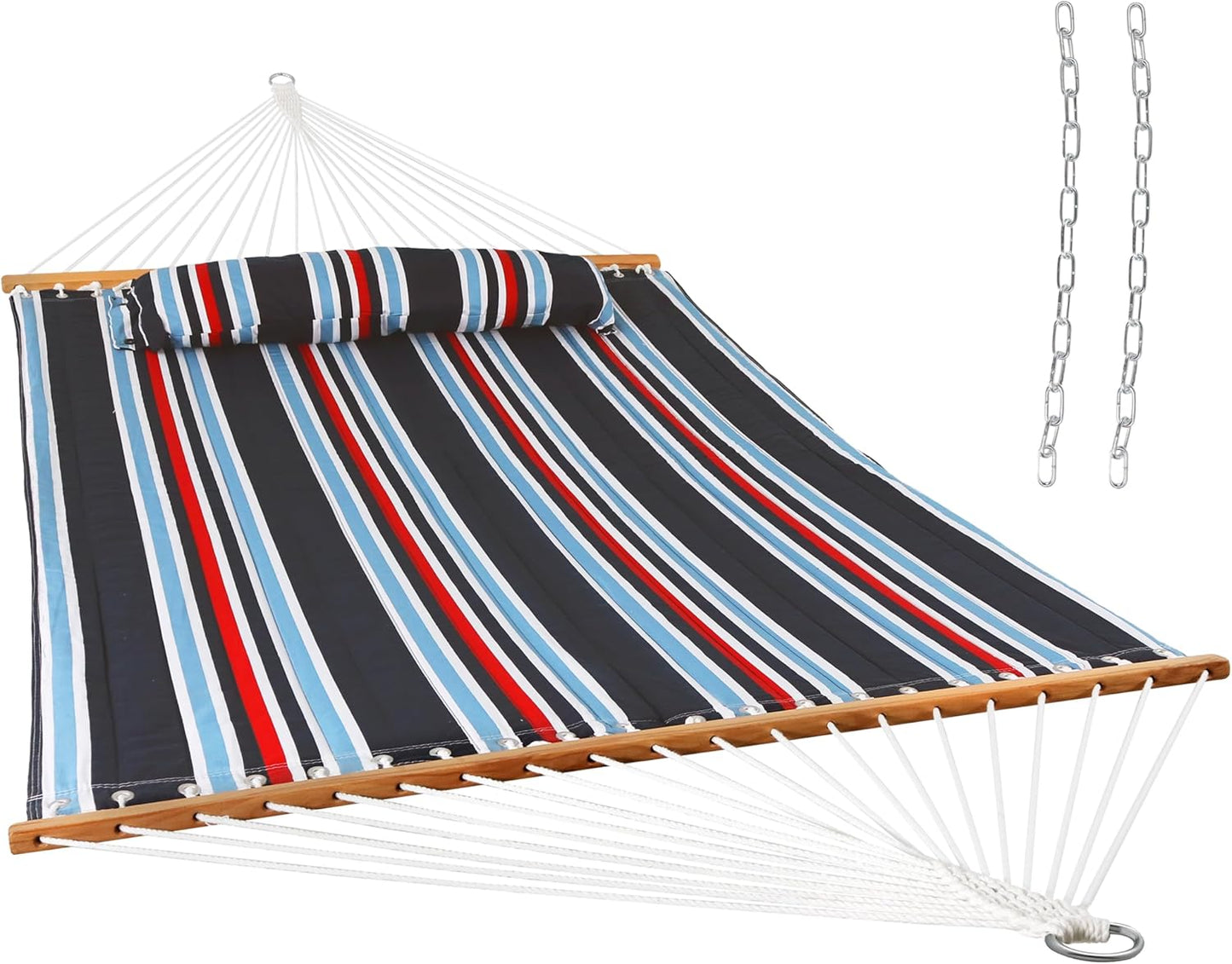 Sunnydaze Quilted Outdoor Hammock with Spreader Bars - Heavy-Duty 450-Pound Capacity Double Hammock for Outside - Mountainside