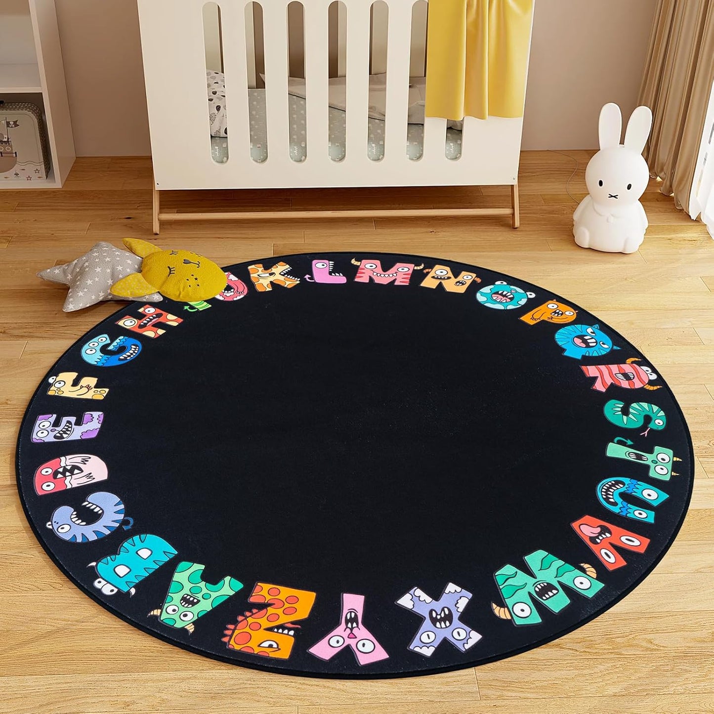 Large Classroom Rugs, ABC Alphabet Educational Area Rug for Kids,6ft Non-Slip Circle Abstract Carpet for Girls and Boys Bedroom,Carpet for Elementary Classroom,Play Rug 7 Seats,Nursery Rugs Washable