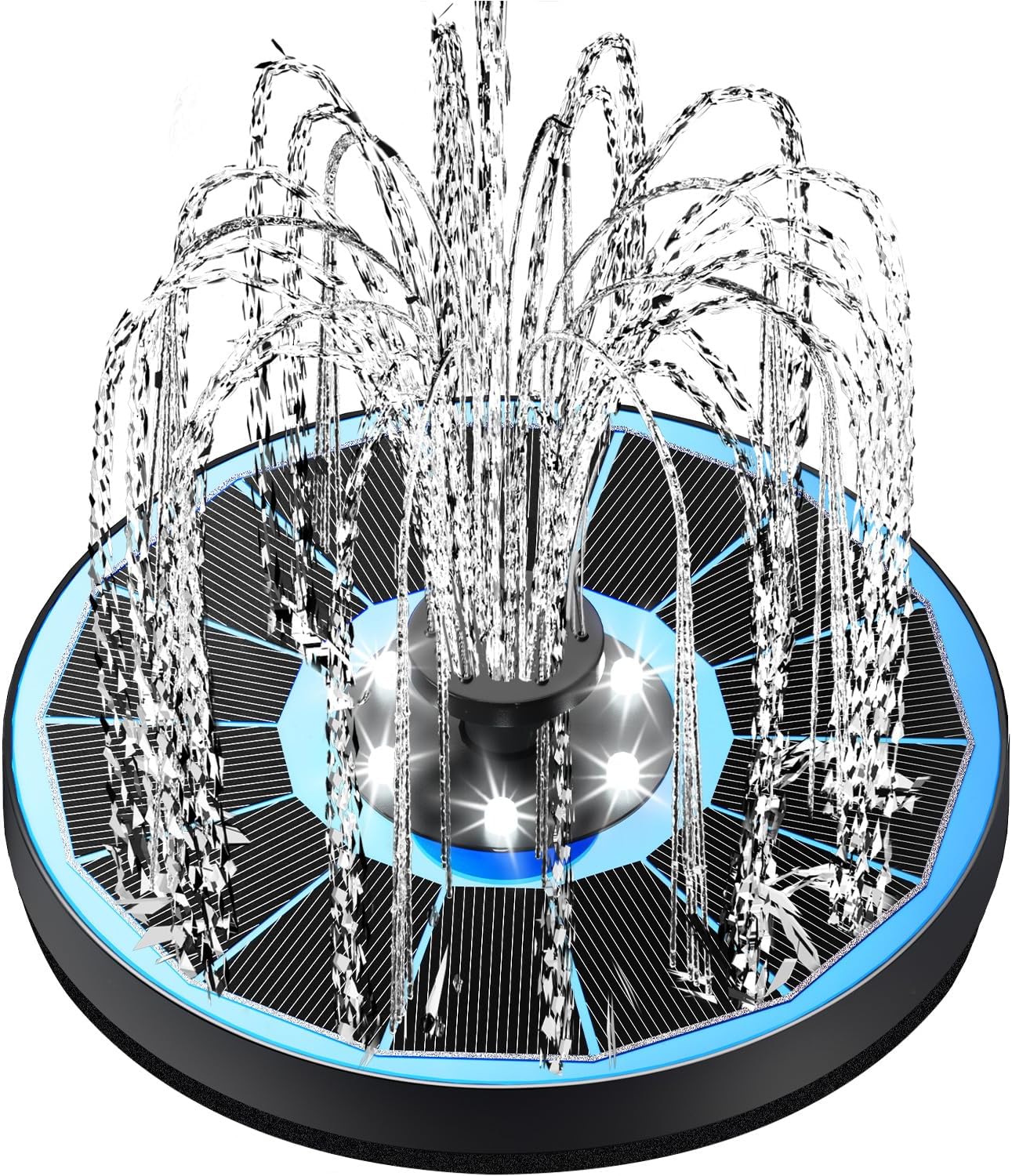 Yzert Solar Fountain Glass Panel with 2200 mah Battery, 3.5W Floating Solar Water Fountain with 4 Fixed Rods, Solar Pump for Bird Bath, Garden, Pond, Pool, Outdoor (Black Panel White Lights)