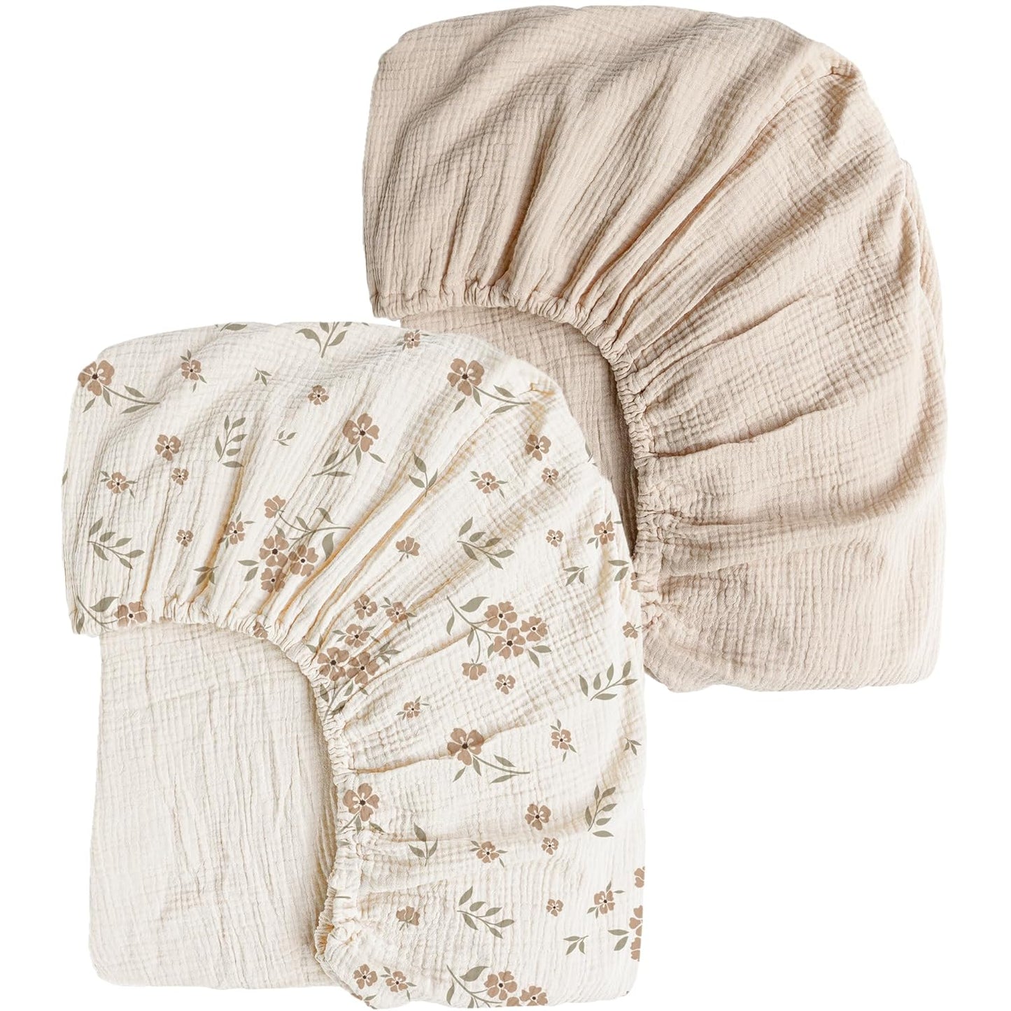 Konssy Muslin Crib Sheets for Girl Boy, 2 PCS Soft and Breathable Cotton Baby Sheets for Standard Crib Mattress, 52"x 28" (Floral, Pink)