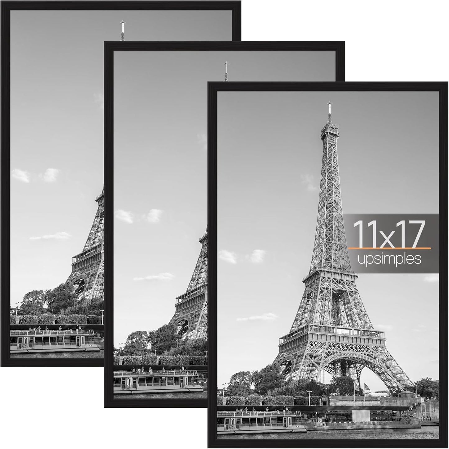upsimples 16x24 Picture Frame Black 3 Pack, Scratch-Proof Poster Frames 16 x 24 for Photo Gallery - Slide-In Strips, Horizontal or Vertical Wall Mounting
