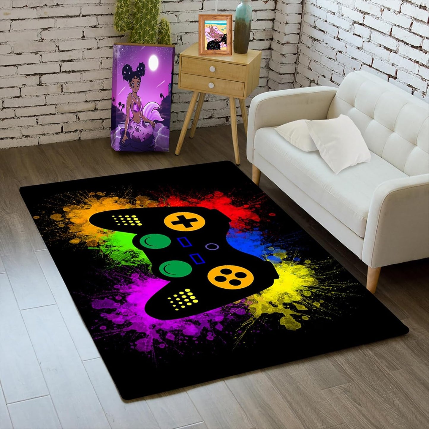 Gaming Area Rugs for Boys Cool Game Style Bedroom, Gamer Rug Boys Room Decor, Video Games Bedroom Carpet for Teens, Controller Gamepad Player Standing Throw Doormats Yoga Mat Black