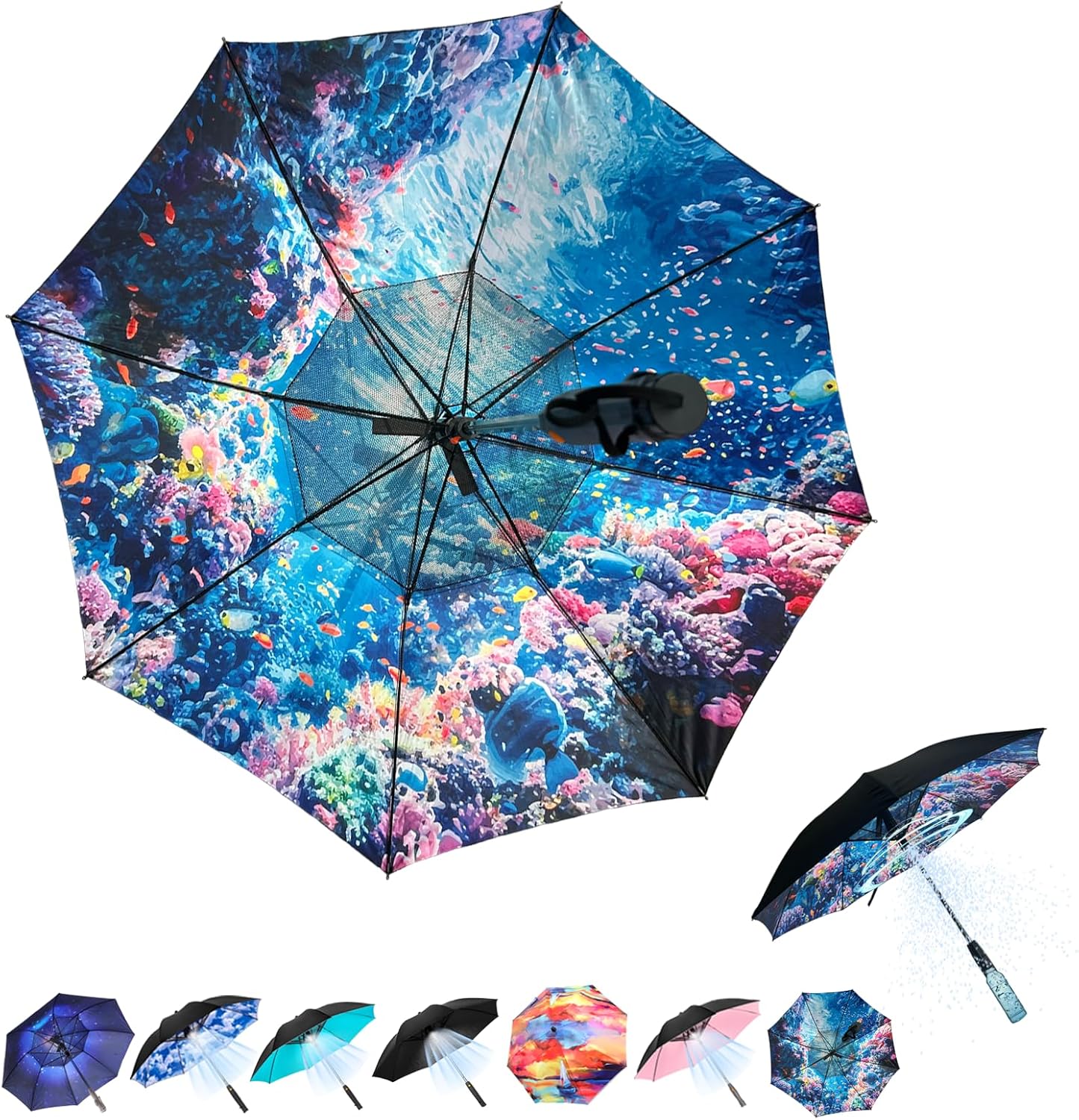 Umbrella with Fan and Mist Spray, 2025 upgraded UV Blocking Umbrella with Fan and Mister for Summer outdoor activities