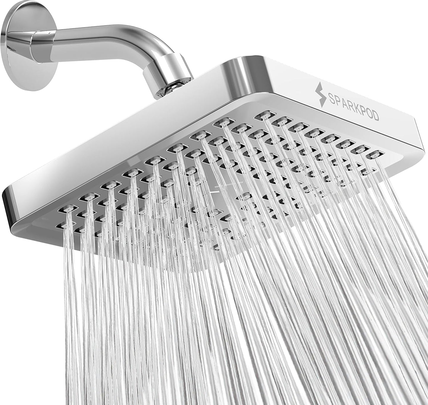 SparkPod Shower Head - High Pressure Rain - Premium Quality Luxury Design - Easy Clean Adjustable Replacement for Your Bathroom Shower Heads (Luxury Polished Chrome, 6 Inch Round)