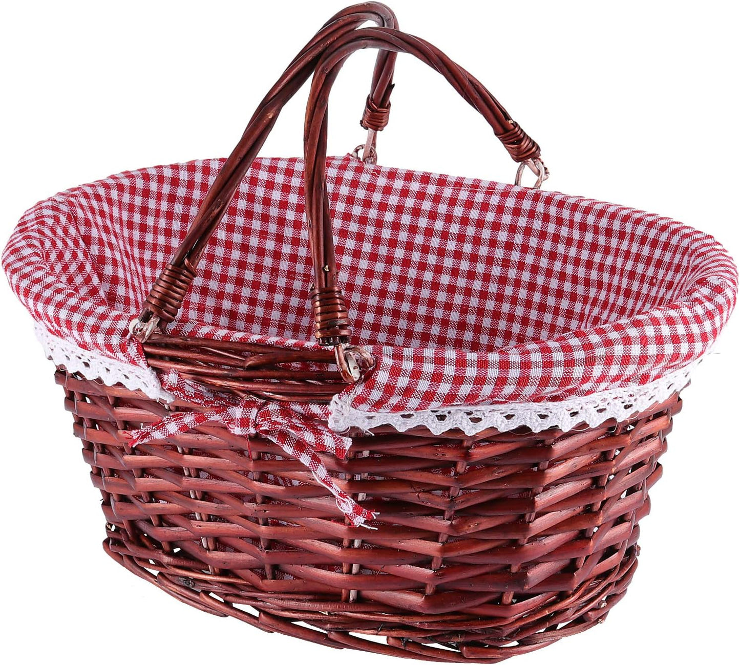 KINJOEK Wicker Woven Basket, Multipurpose Natural Willow Basket with Handle Premium Linen Cotton Cloth Lining for Storage and Decoration, Brown