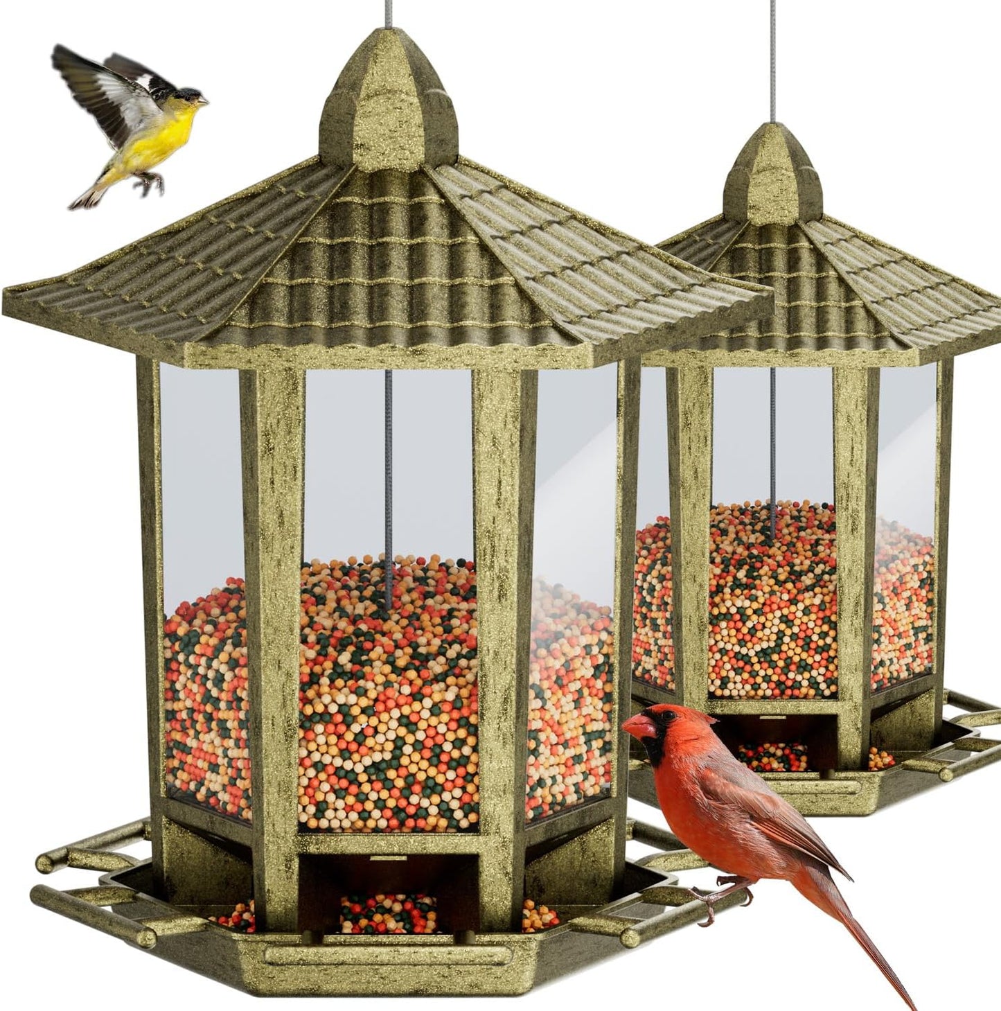 Birdream 2 Pack Bird Feeders for Outdoor Hanging, Retro Pagoda Design Fun Installation Bird Feeder, Attracting Wild Birds Chickadees Goldfinches Cardinals Finches and Sparrows