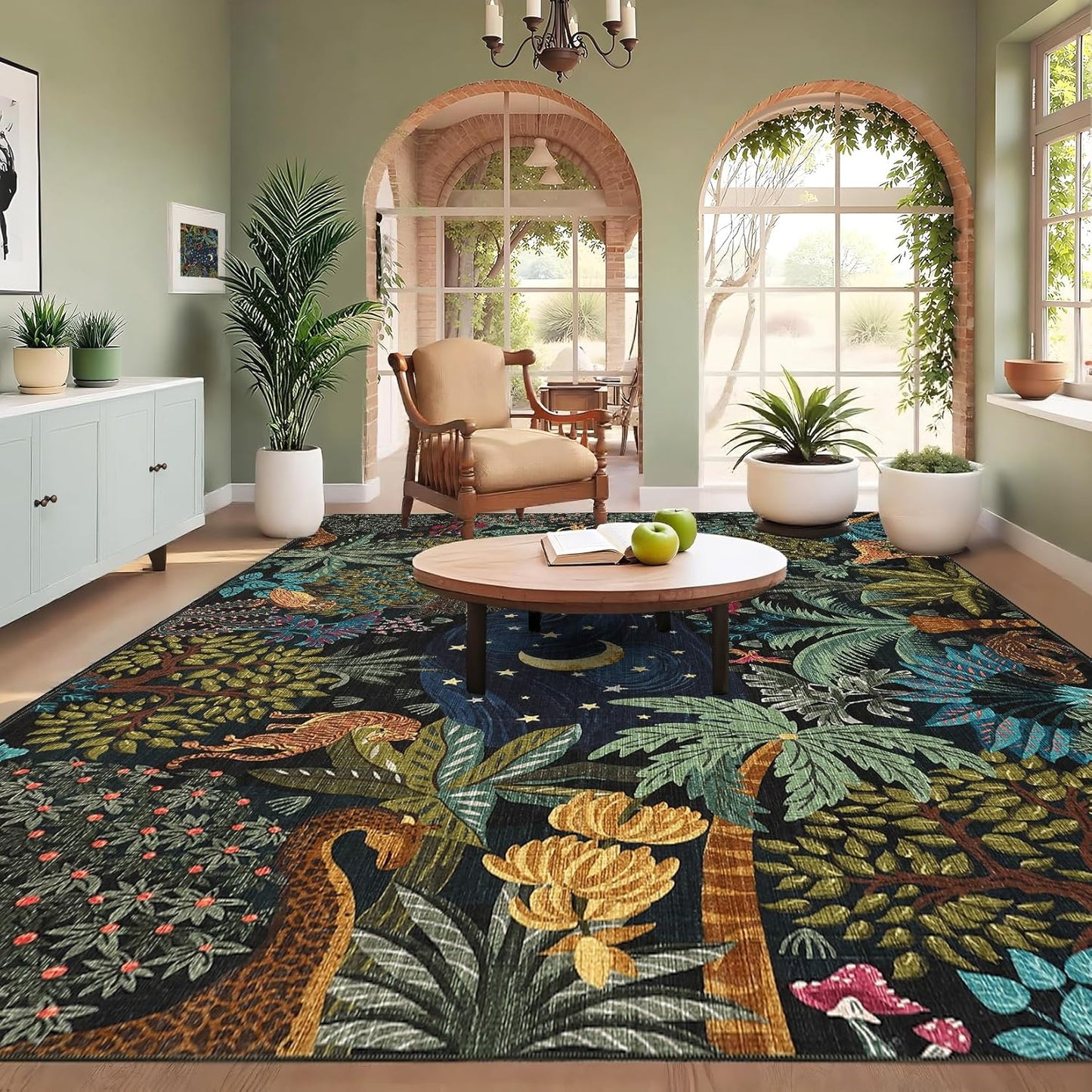 GarveeHome 4x6 Washable Area Rug for Kids Room, Jungle Animal Soft Bedroom Rug Non Slip Low Pile Small Carpet Stain Resistant Throw Rug for Bedside Playroom Classroom Office Dining Room