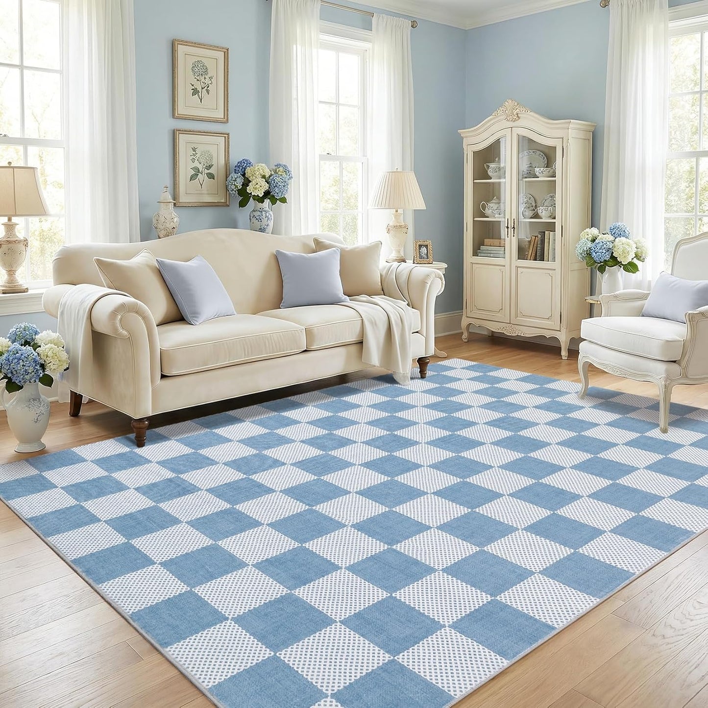 Checkered Sage Green 4x6 Washable Rug Geometric Diamond Dot Modern Soft Low-Pile Girls Small Rug for Bedroom Nursery Living Room Entryway Non-Slip TPE Backing