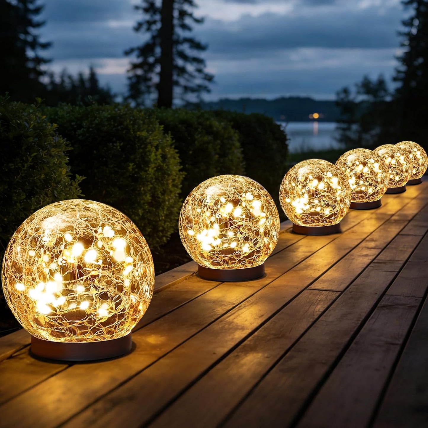 Solar Globe Lights Outdoor Waterproof-Solar Balls Garden-Cracked Glass Ball Solar Lights Outdoor-Solar Orbs Outside-Outdoor Decorations Patio & Yard Lawn Backyard Decor (GUO-XBQ-5-5-5)