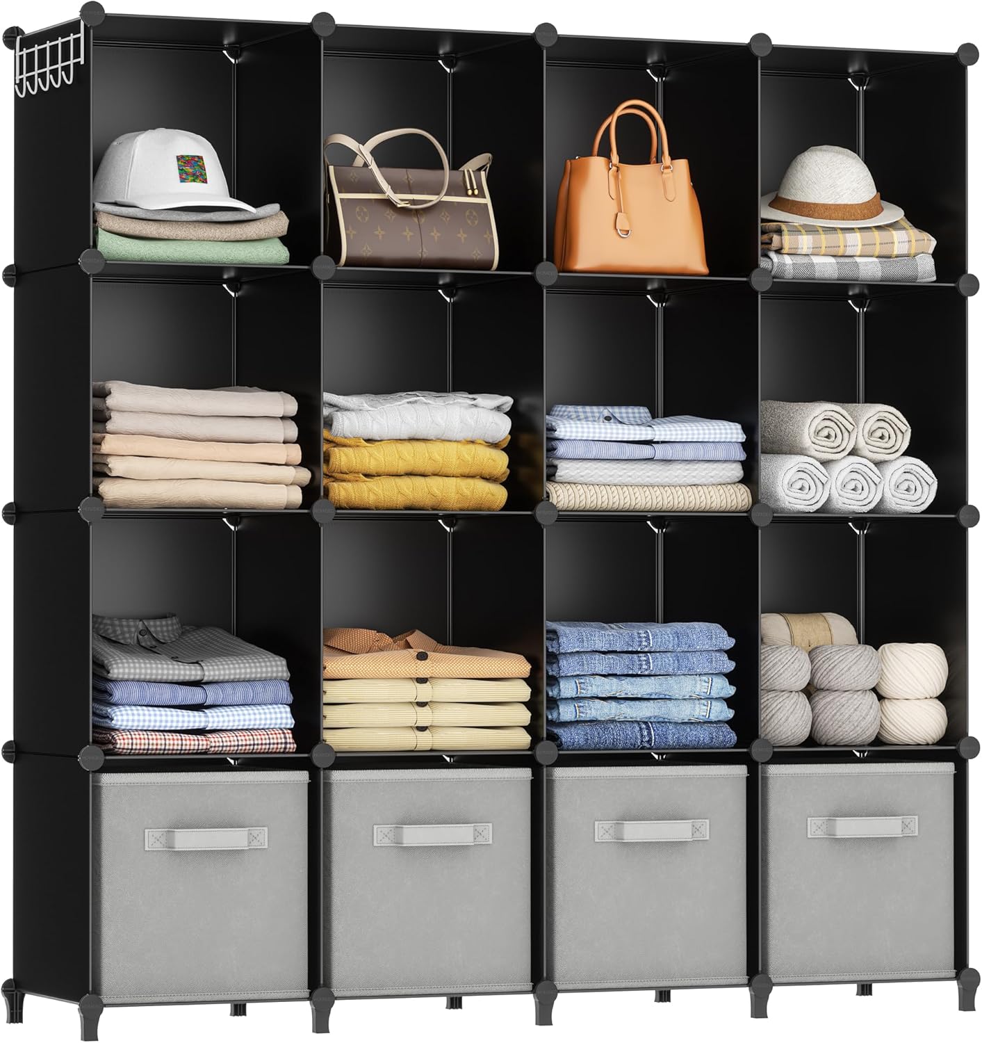 HOMIDEC Closet Organizers and Storage, 16 Cube Storage Organizer, Closet Organizer Bookshelf Cubes Shelves for Clothes, Bedroom, Kids Room, Bathroom, Wardrobe, Garment Racks, White