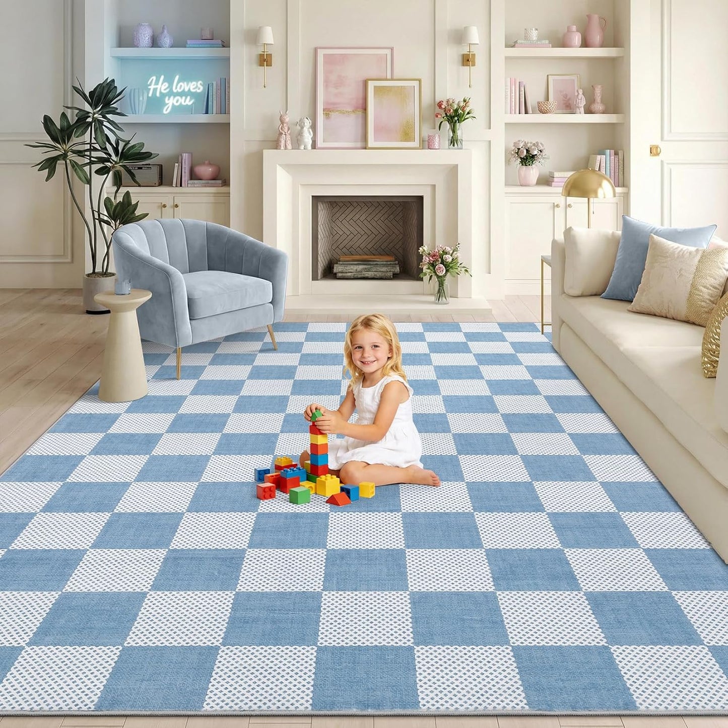 Checkered Sage Green 4x6 Washable Rug Geometric Diamond Dot Modern Soft Low-Pile Girls Small Rug for Bedroom Nursery Living Room Entryway Non-Slip TPE Backing