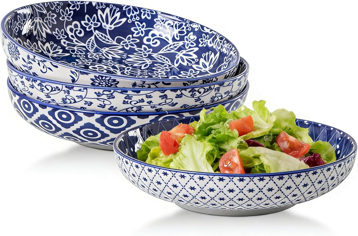 Soup Bowls with Handles - 24oz Ceramic French Onion Soup Crocks Serving Bowls for Pasta Cereal Beef Stew Pot Pies Casserole - Oven Microwave Dishwasher Safe - Set of 4, Blue