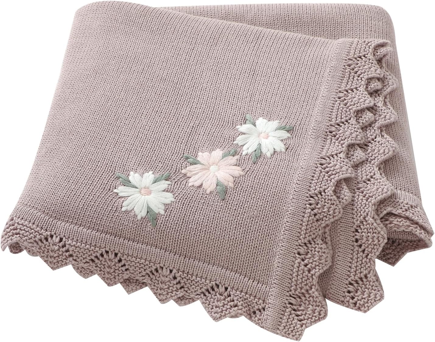LAWKUL Baby Blanket 100% Traceable Cotton Knit Receiving Blankets Infant Swaddle for Newbron Boy Girls 40"x30" Beige Floral