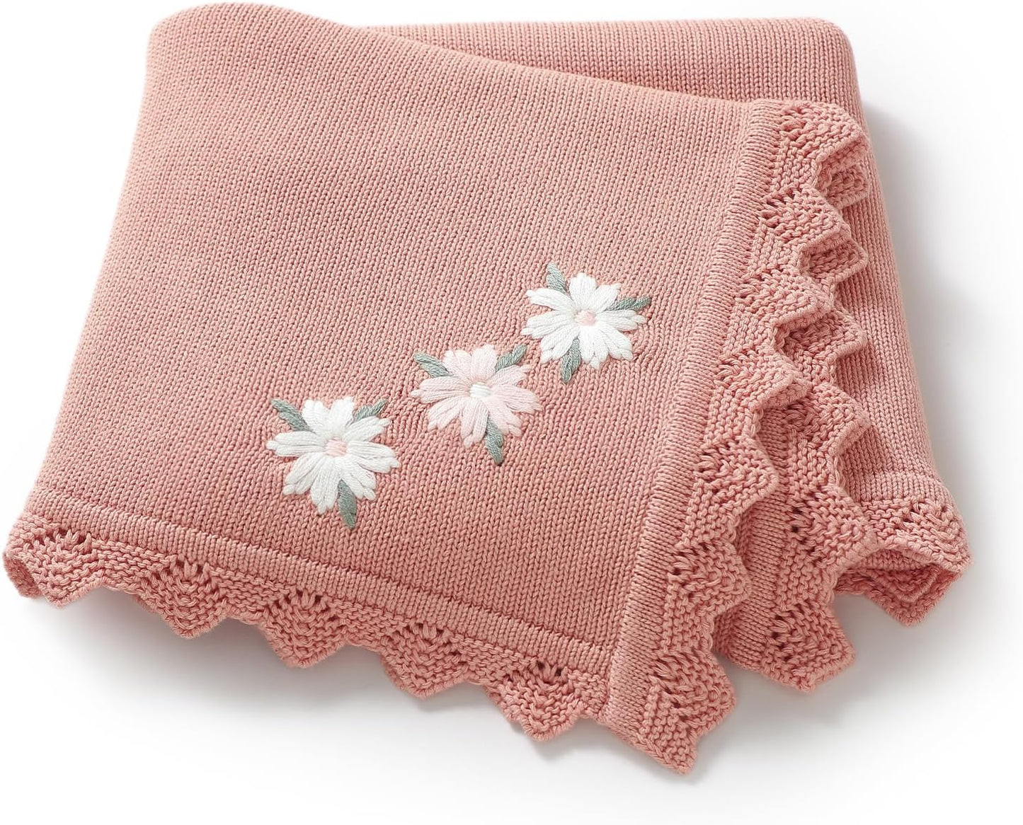 LAWKUL Baby Blanket 100% Traceable Cotton Knit Receiving Blankets Infant Swaddle for Newbron Boy Girls 40"x30" Beige Floral