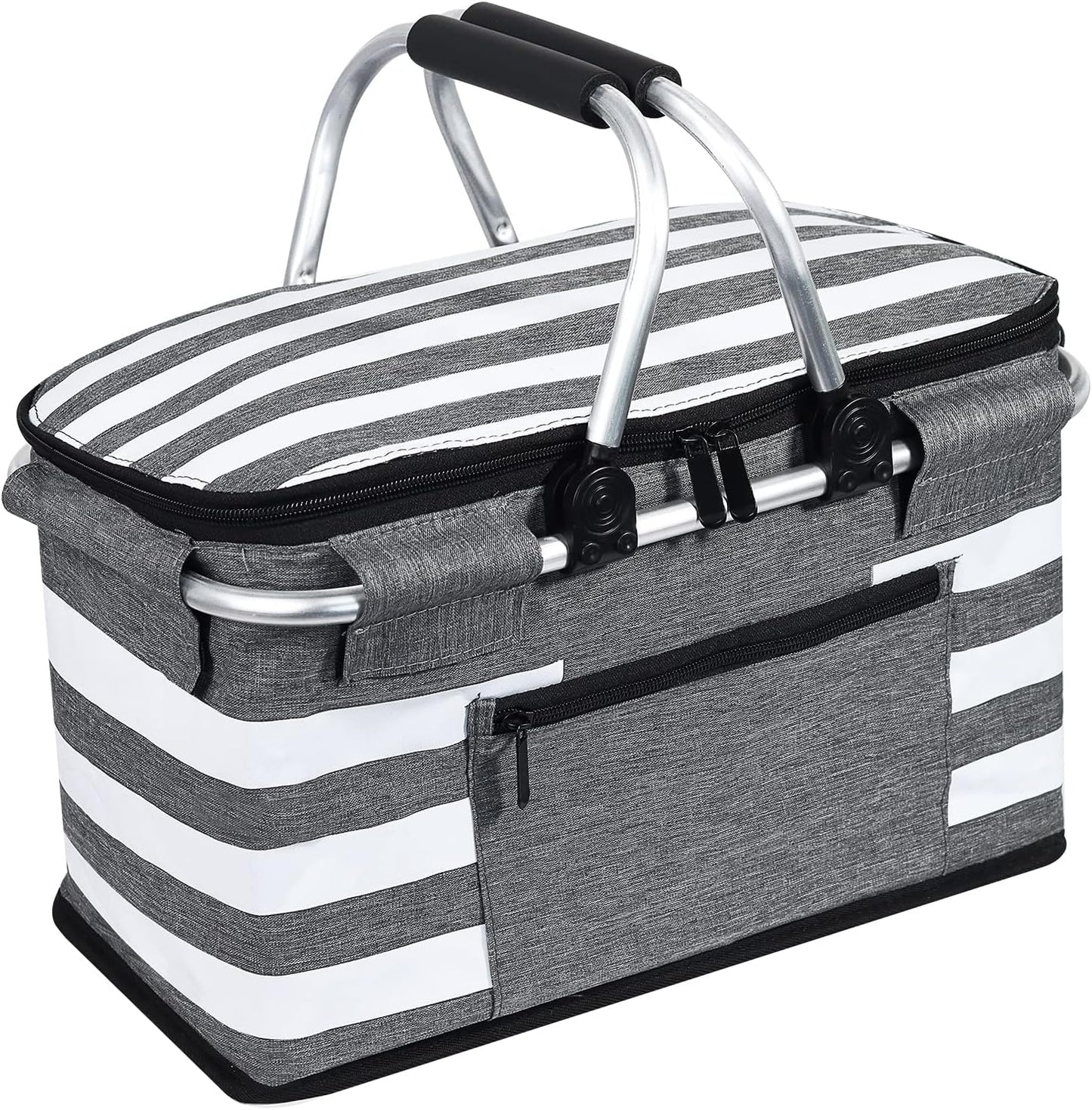 Insulated Picnic Basket,Leak-Proof Collapsible Cooler Bag,26L Grocery Basket with Lid,2 Sturdy Handles,Storage Basket for Picnic,Food Delivery,Take Outs,Market Shopping,Travel (Blue)