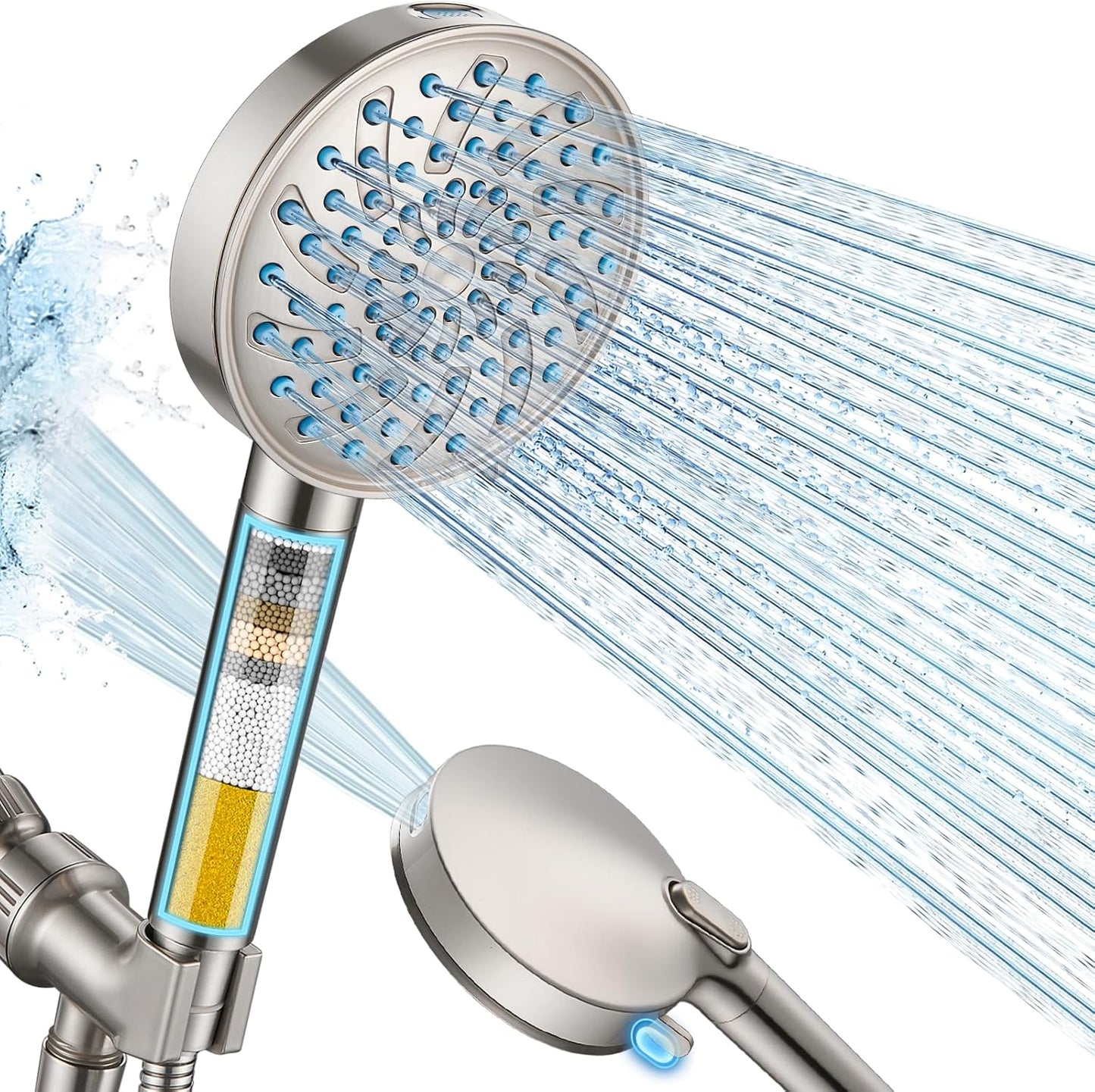 Cobbe Filtered Shower Head with Handheld, High Pressure 6 Spray Mode Showerhead with Filters, Water Softener Filters Beads for Hard Water - Remove Chlorine - Reduces Dry Itchy Skin, Chrome
