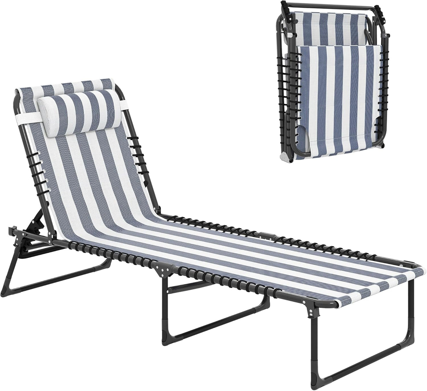 Outsunny Folding Chaise Lounge Chair, Patio Sun Tanning Chair, Outdoor Chaise Lounger with 4-Position Reclining Back, Breathable Mesh Seat for Beach, Poolside, Yard, Rainbow Striped
