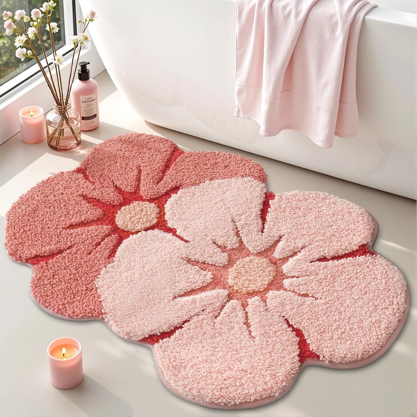 LUMI Cute Bathroom Rugs with Green Leaf Plant, Soft, Fluffy, Plush, Absorbent, Quick Dry, Non Slip, Machine Washable for Shower Floor, Bathroom, Bedroom, Kids Room, 31.5"x47", Monstera