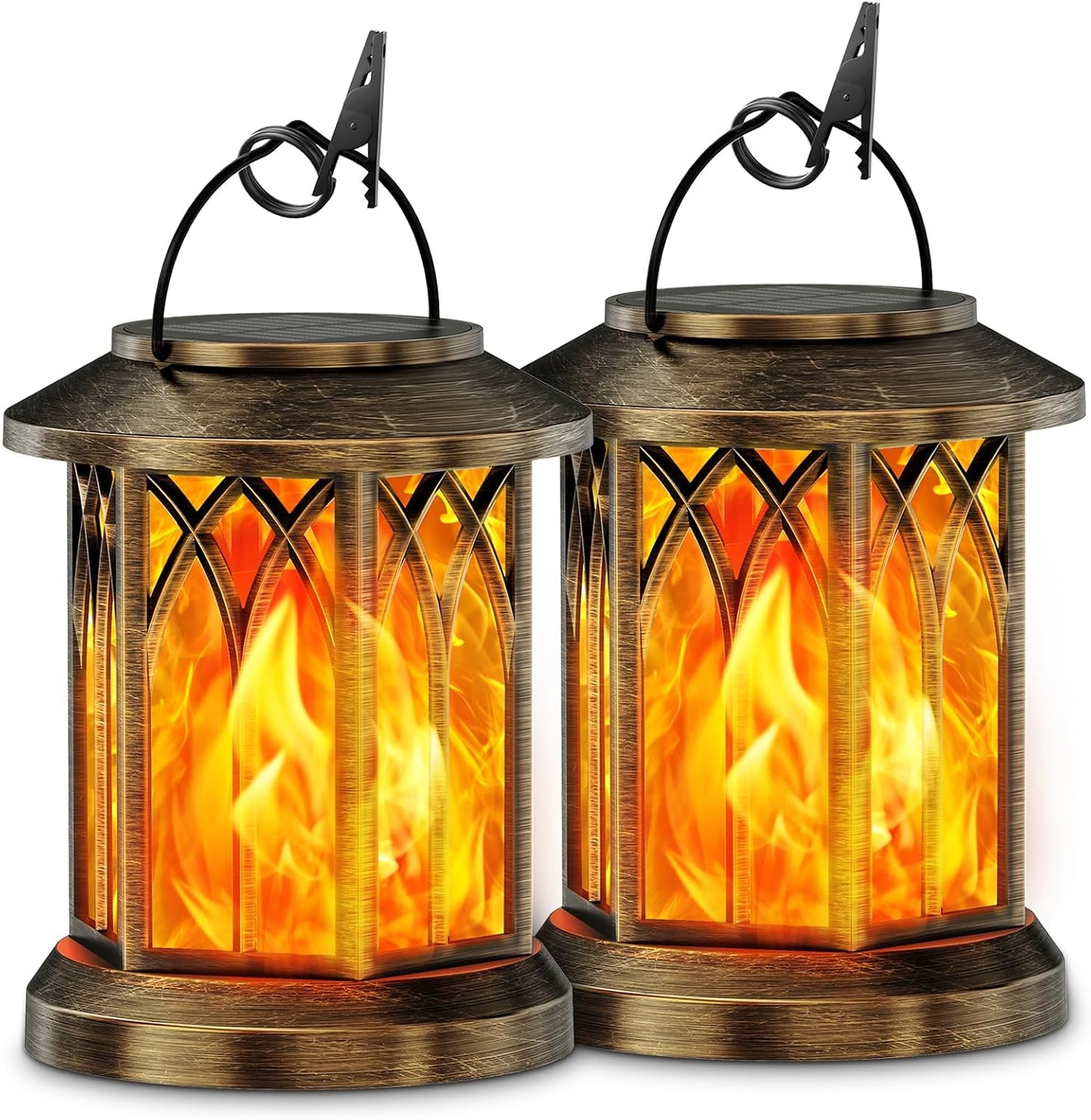 KOOPER 4 Pack Solar Lanterns Outdoor Waterproof, Upgraded Flickering Flame Solar Lantern Lights, Auto On/Off Lanterns Decorative Outdoor, Outdoor Hanging Lantern for Yard Garden Table Decor (Bronze )
