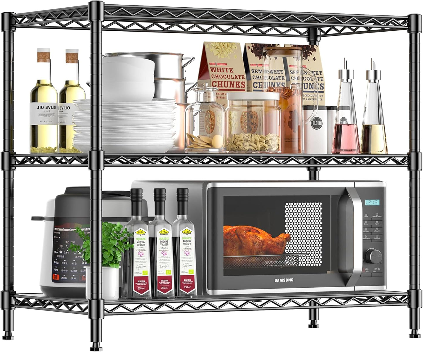 5-Tier Storage Shelves 72" H Wire Shelving, Adjustable Metal Shelving Pantry Shelves, 1325LBS Heavy Duty Rack with Shelf Liners for Garage Commercial Kitchen, 36" W x 14" D x 72" H, Black