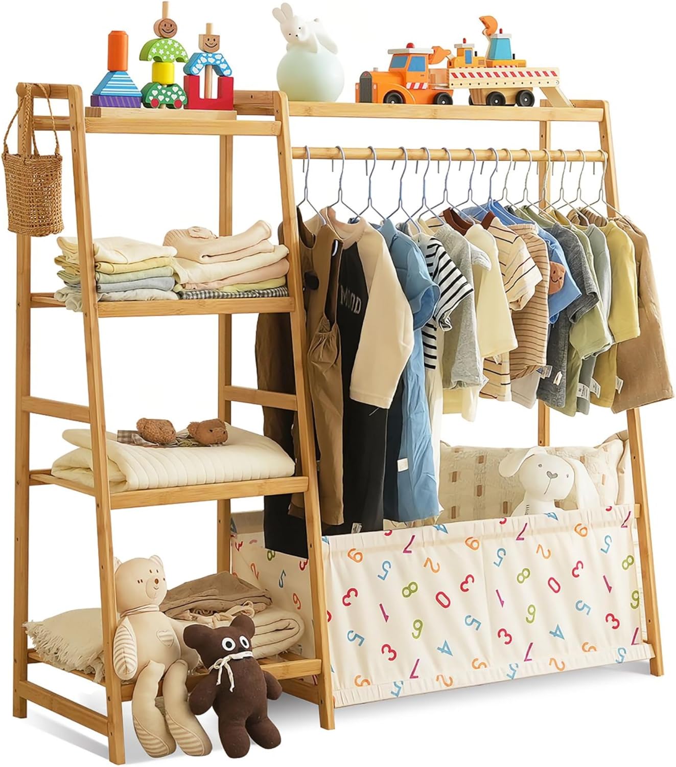 Kids Clothing Rrack- Kids Dress Up Rack for Little Girls, Bamboo Kids Clothes Rack-Feat FSC-Certified wood, Toddler Dress Up Storage Rack & Folding Costume Rack, Pets Clothes Rack, Natural