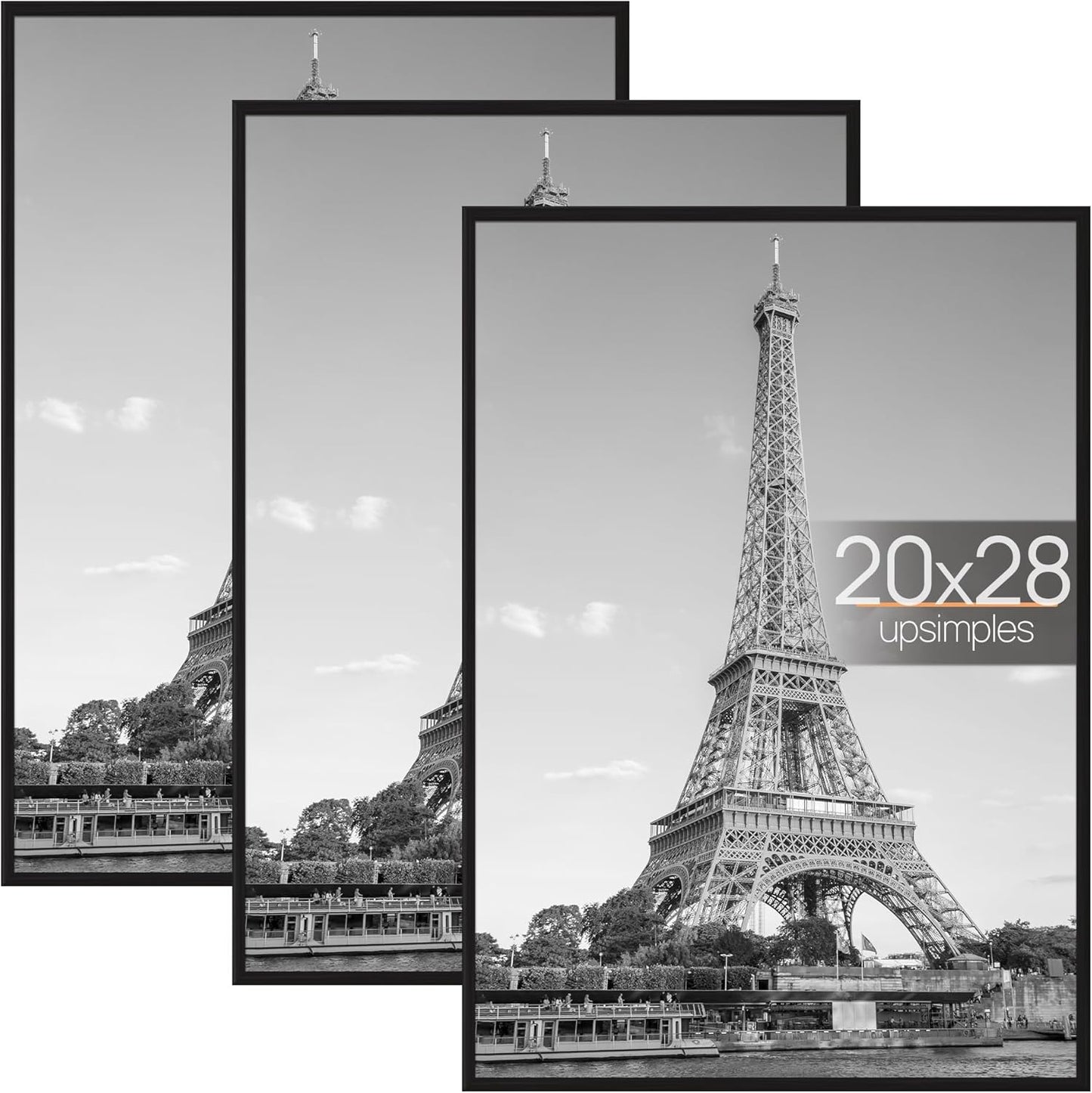 upsimples 16x24 Picture Frame Black 3 Pack, Scratch-Proof Poster Frames 16 x 24 for Photo Gallery - Slide-In Strips, Horizontal or Vertical Wall Mounting
