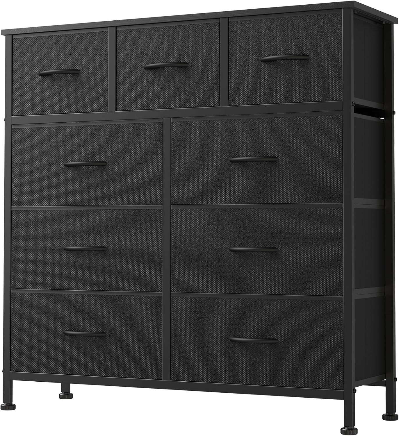 DUMOS Dresser for Bedroom, Storage Organizer with 9 Drawers, Chest of Drawers with Fabric Bins, Sturdy Metal Frame, Wood Tabletop for Guest Room, Closet, Entryway, White