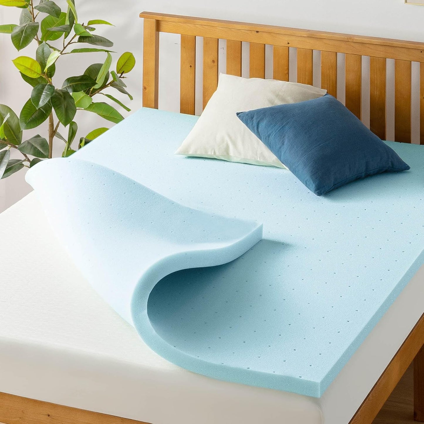 Best Price Mattress 1.5 Inch Ventilated Memory Foam Mattress Topper, Cooling Gel Infusion, CertiPUR-US Certified, Dorm Essentials, Queen
