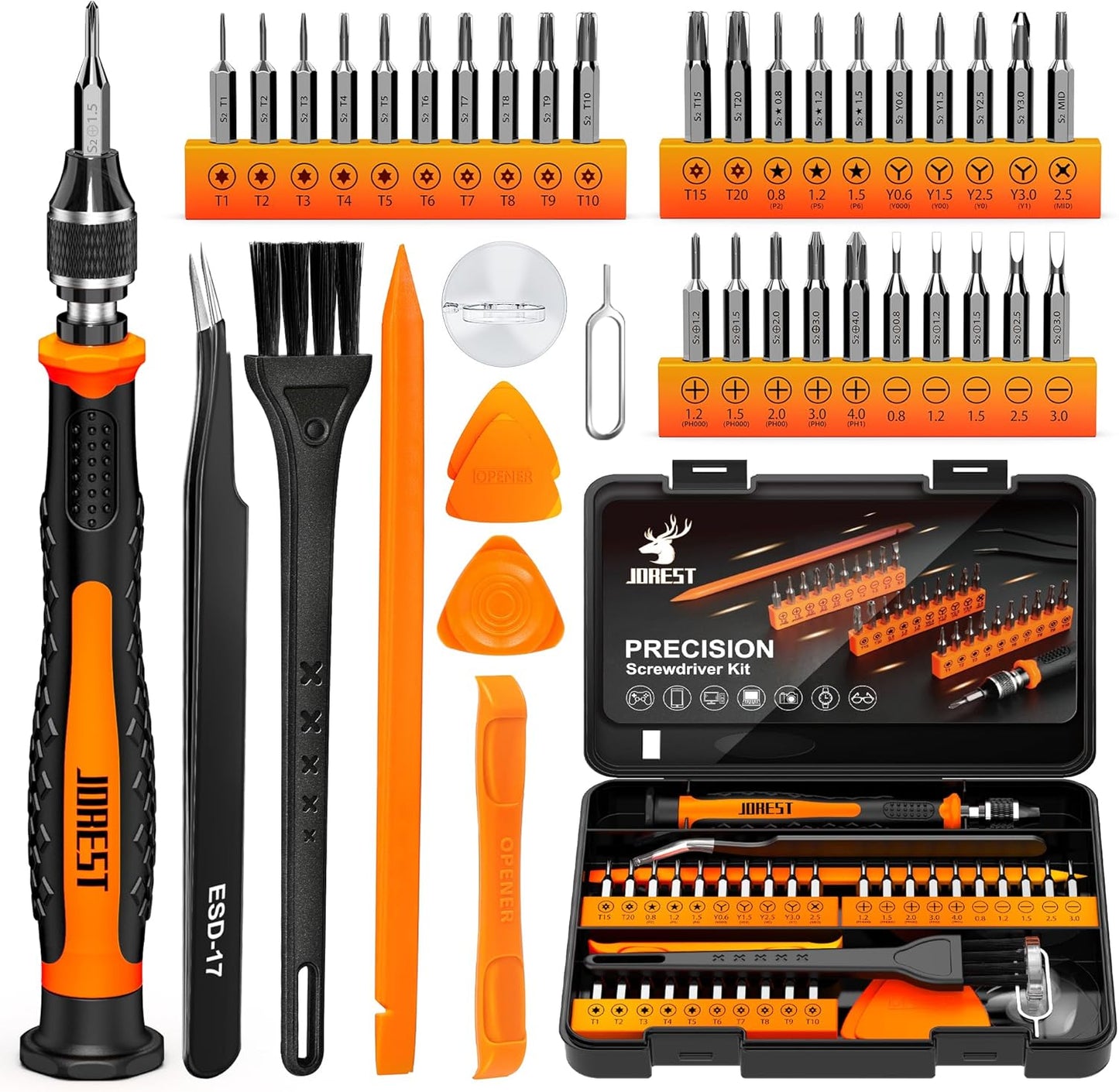 JOREST 40Pcs Small Precision Screwdriver Set with Torx Triwing Phillips, Mini Repair Tool Kit for Macbook, Computer, Laptop, PC, iPhone, PS5, Xbox, Switch, Glasses, Watch, Ring Doorbell, Electronics