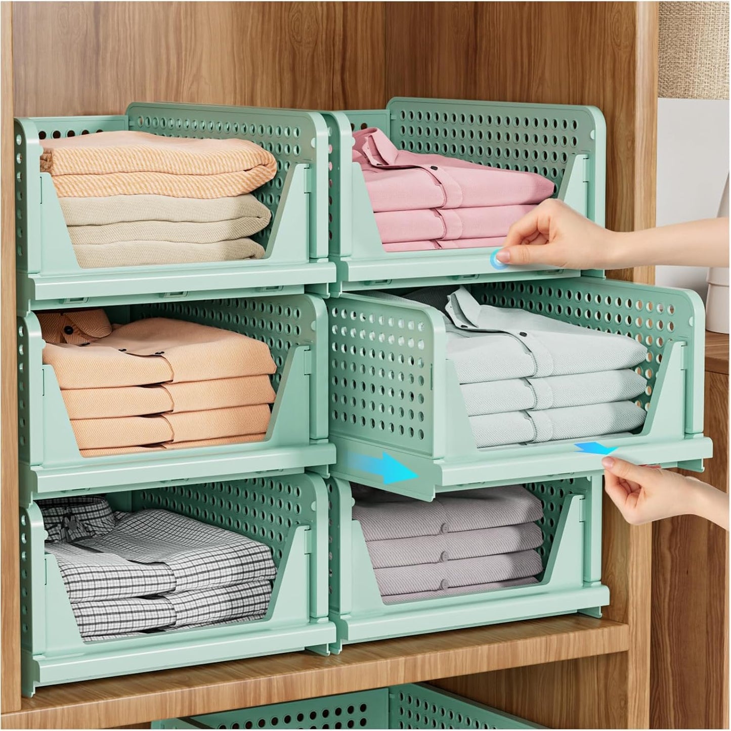 SNSLXH 5 Pack Stackable Closet Organizer Box, Multifunctional & Foldable Closet Storage Basket for Bathroom Kitchen Laundry Room Wardrobe Storage, Space-Saving Clothes Storage Drawer Organizer, Pink