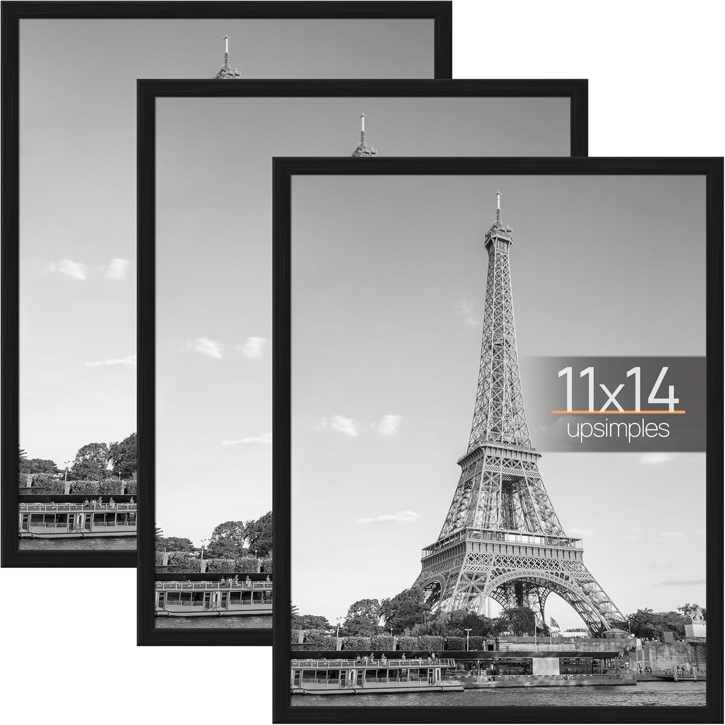 upsimples 16x24 Picture Frame Black 3 Pack, Scratch-Proof Poster Frames 16 x 24 for Photo Gallery - Slide-In Strips, Horizontal or Vertical Wall Mounting