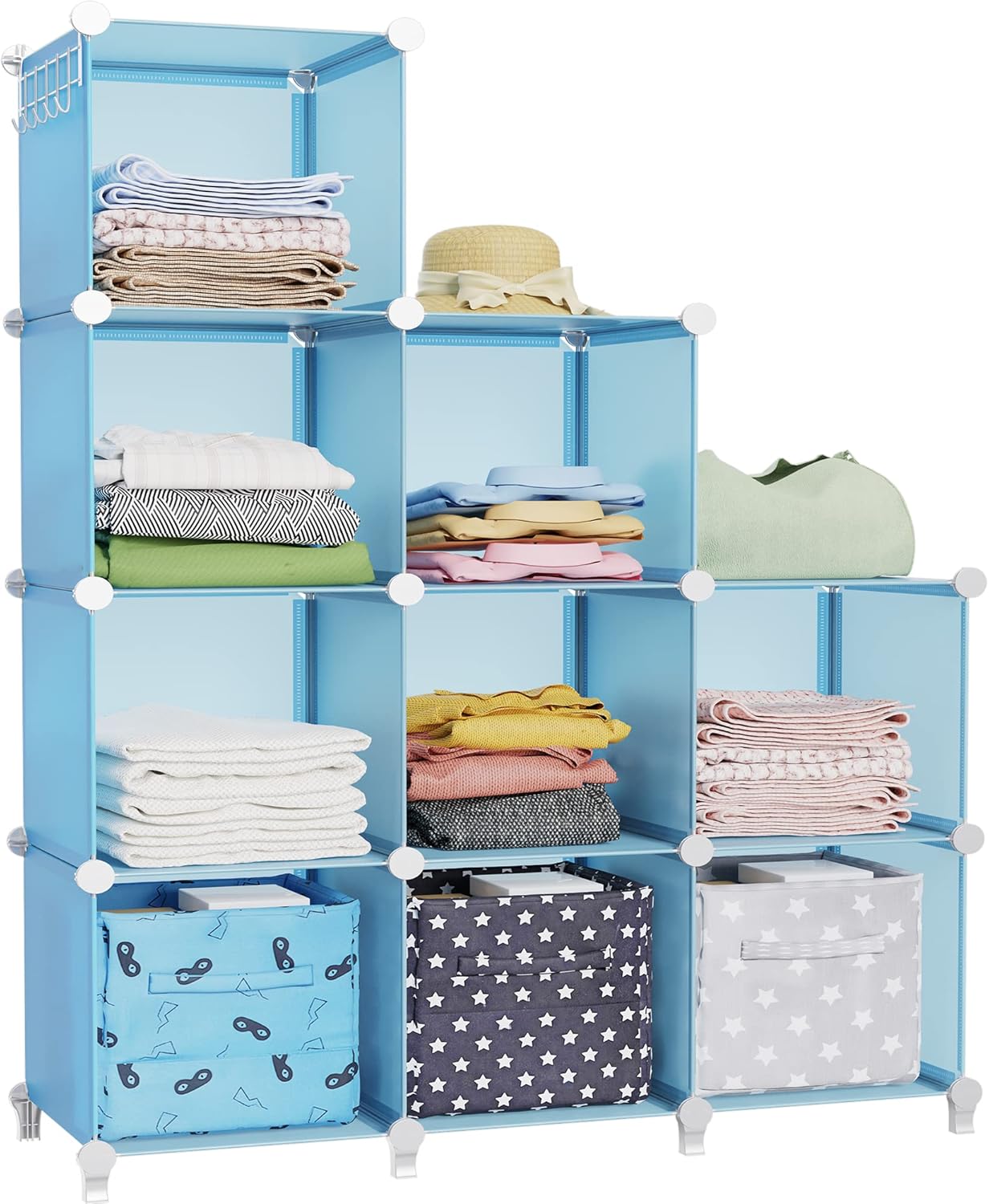 HOMIDEC Closet Organizers and Storage, 9 Cube Storage Organizer, Portable Closet Organizer Cubes Shelves for Clothes, Bedroom, Kids Room, Bathroom, Wardrobe, Garment Racks, Black