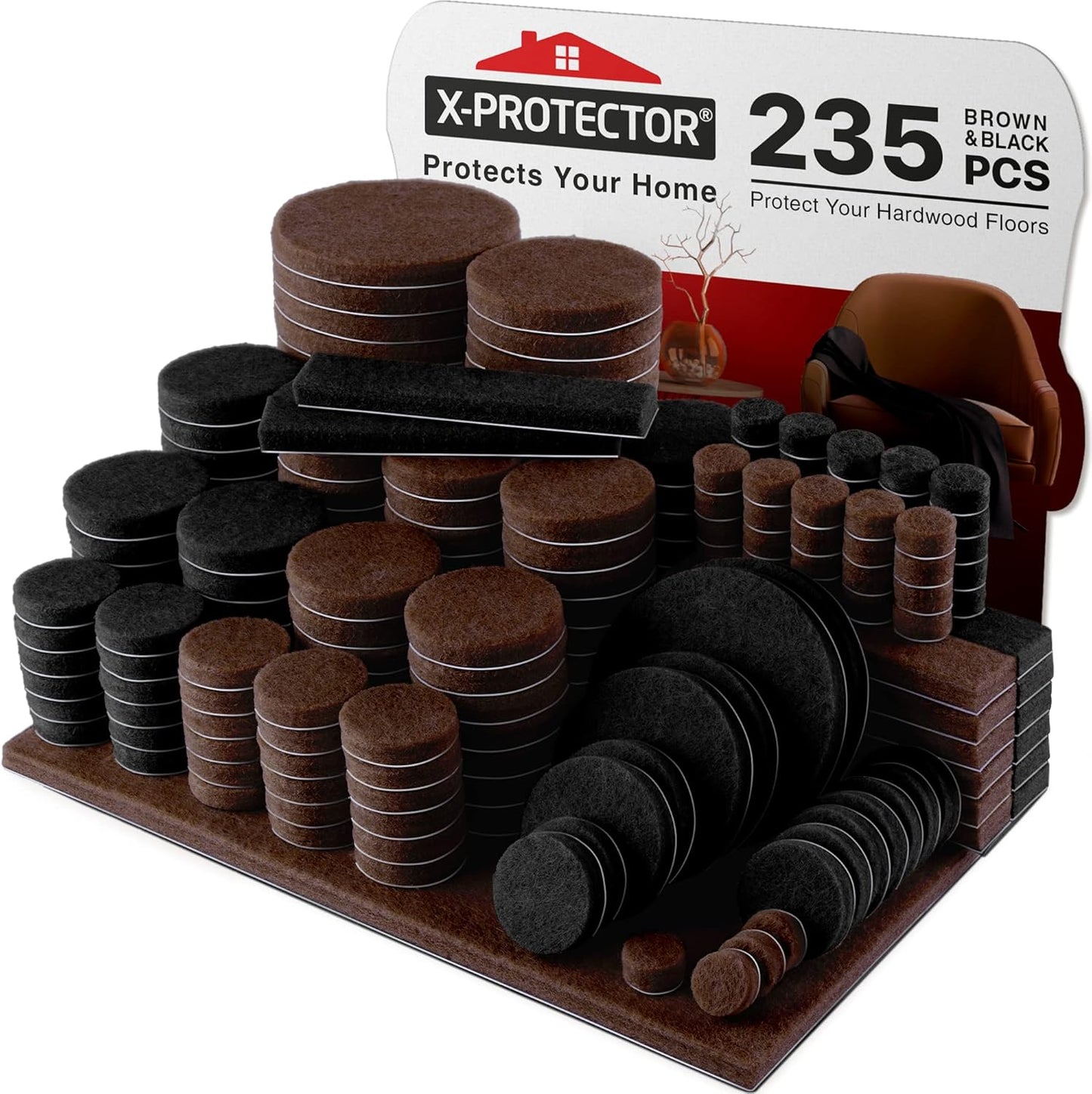 Felt Furniture Pads X-PROTECTOR 133 PCS Premium Furniture Pads - Felt Pads Furniture Feet Best Wood Floor Protectors - Protect Your Hardwood & Laminate Flooring! Brown and Beige