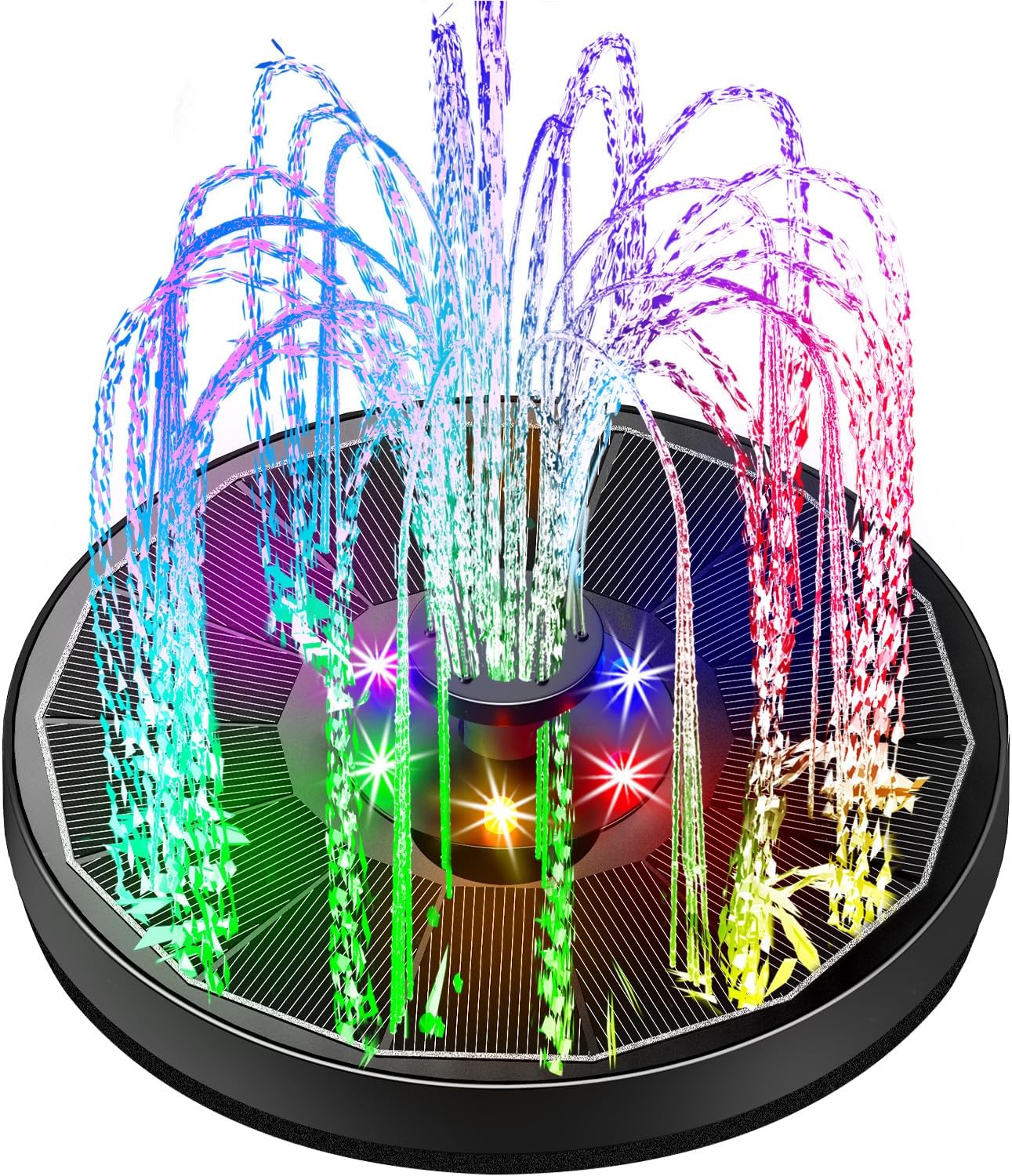 Yzert Solar Fountain Glass Panel with 2200 mah Battery, 3.5W Floating Solar Water Fountain with 4 Fixed Rods, Solar Pump for Bird Bath, Garden, Pond, Pool, Outdoor (Black Panel White Lights)