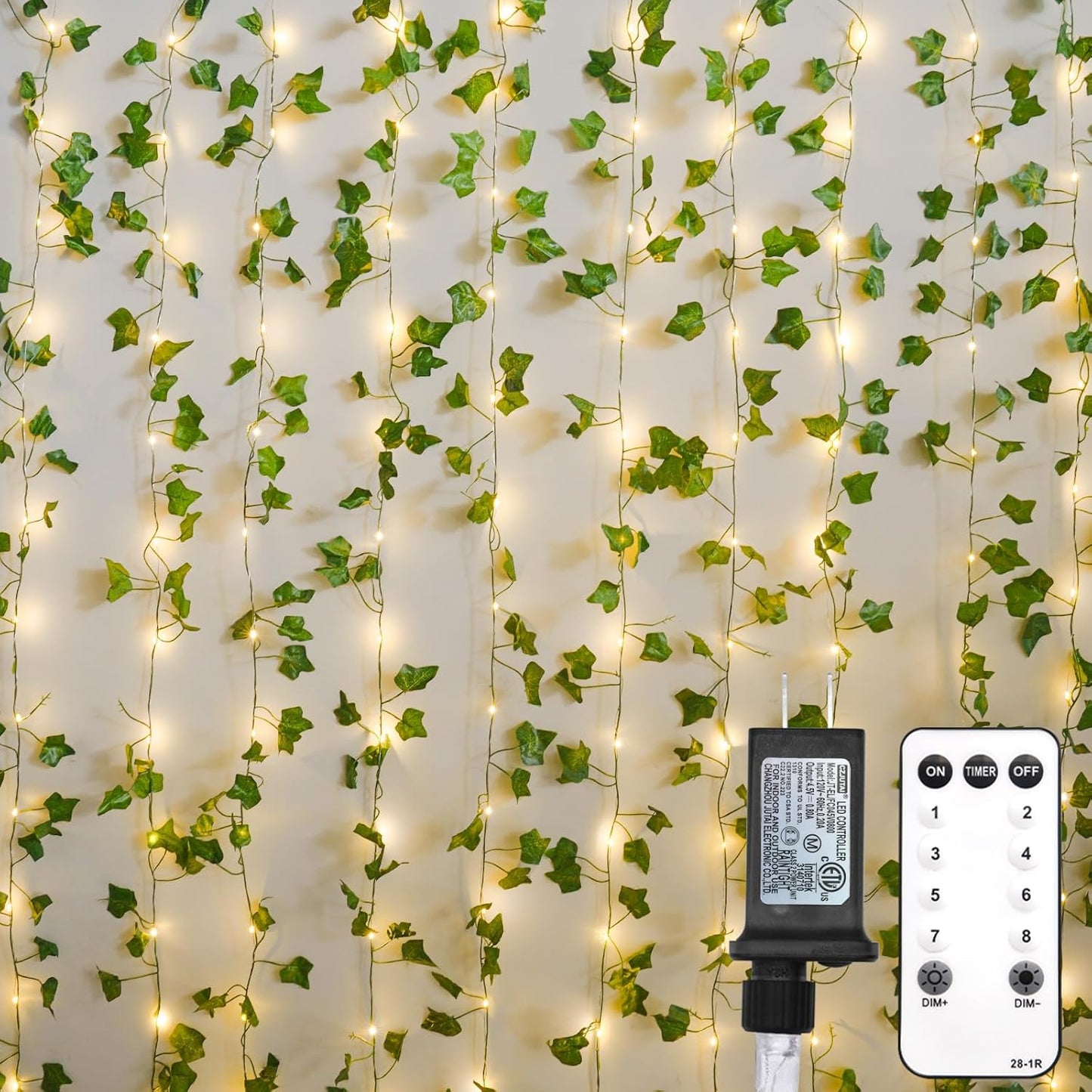 suddus Vines with Light for Bedroom, 200 LED Fairy Lights with Vines, Ivy Curtain Lights for Dorm, Wedding, Party, Wall, Indoor, Outdoor Decor, 6.5ft x 6.5ft