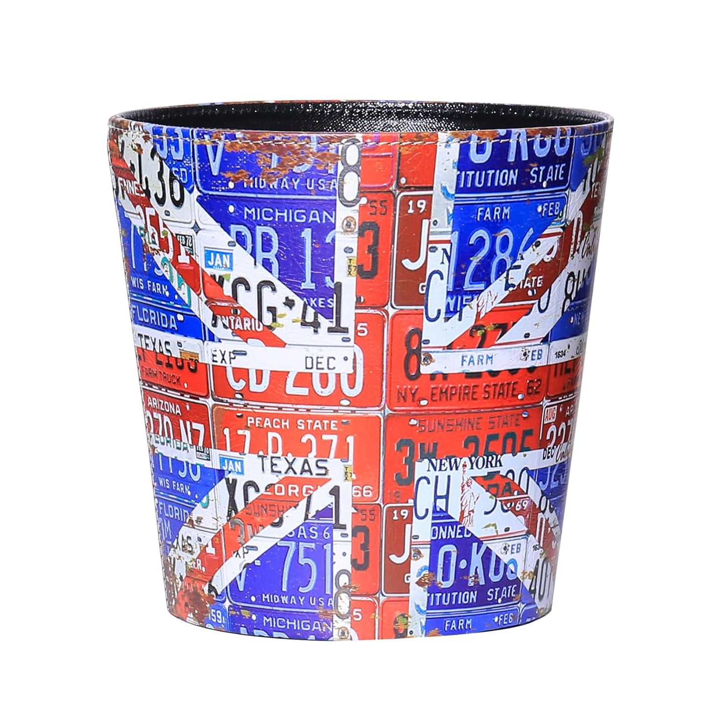 PU Leather Small Trash Can Wastebasket, Round Garbage Container Basket for Bathrooms, Laundry Room, Kitchens, Offices, Kids Rooms, Bedrooms,Dorms,Home Decorative Art Bin, 2.9 Gallon(Blue Butterfly)