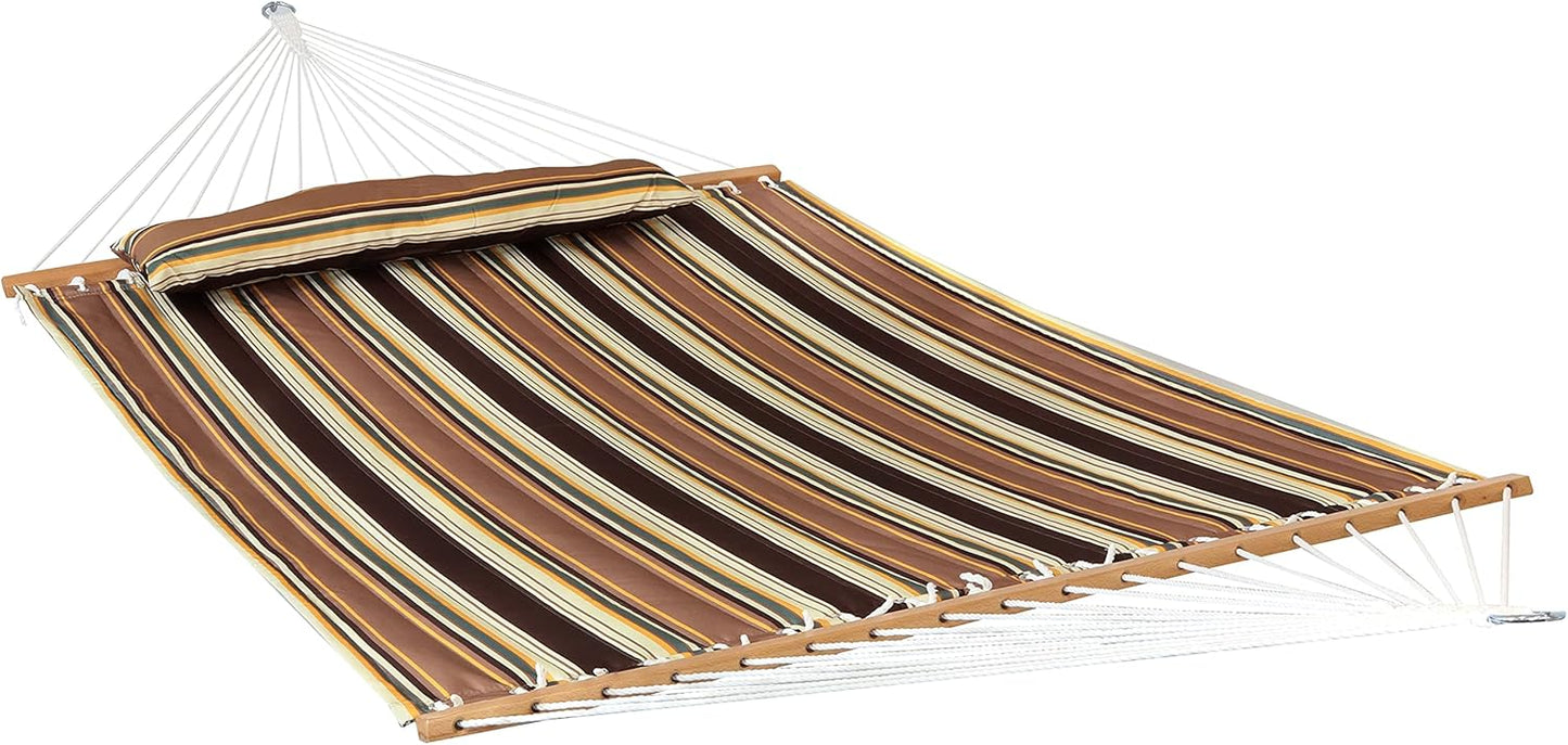 Sunnydaze Quilted Outdoor Hammock with Spreader Bars - Heavy-Duty 450-Pound Capacity Double Hammock for Outside - Mountainside