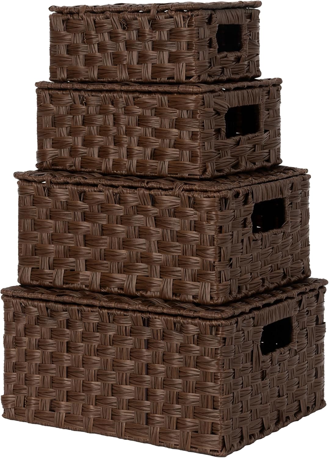 GRANNY SAYS Wicker Storage Baskets with Lids, Set of 3 Decorative Storage Boxes, Baskets for Organizing, Butter Milk, 3-Pack