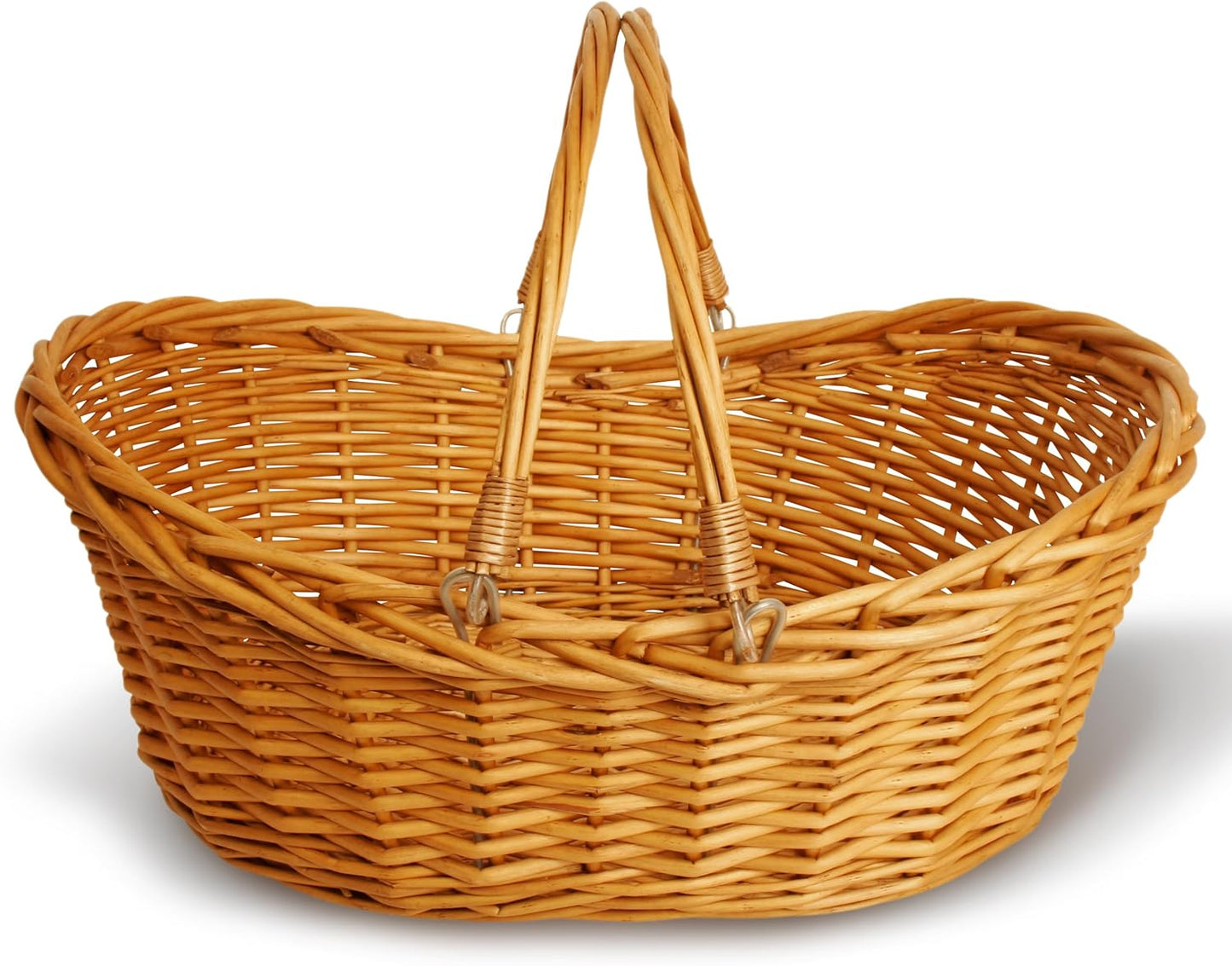 Wald Imports - Medium Wicker Basket with Handle - Dark Brown Hand Woven Harvest Basket - Wicker Flower Basket for Storage, Picnics, Easter, Organizing, and More (17 x 6.5 inches)