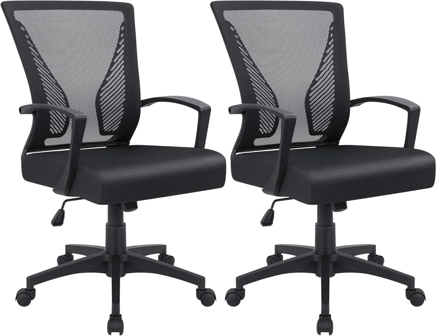 Furmax Office Chair Ergonomic Computer Desk Mesh Chair Mid Back Swivel Lumbar Support with Armrest (1, Black)