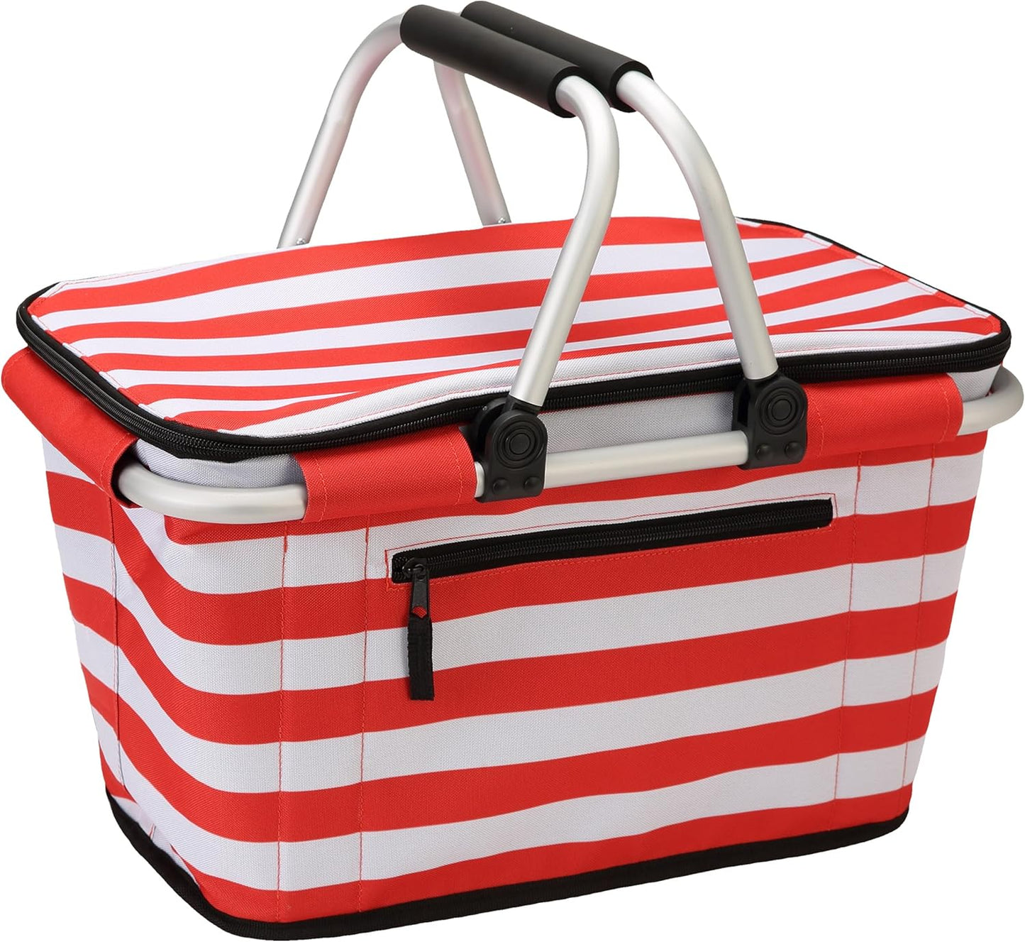Picnic Basket, SIYUAN Collapsible Shopping Basket with Lid 27L Large Market Basket with Handles Reusable Folding Grocery Basket Insulated Cooler Bag for Picnic Travel, Blue