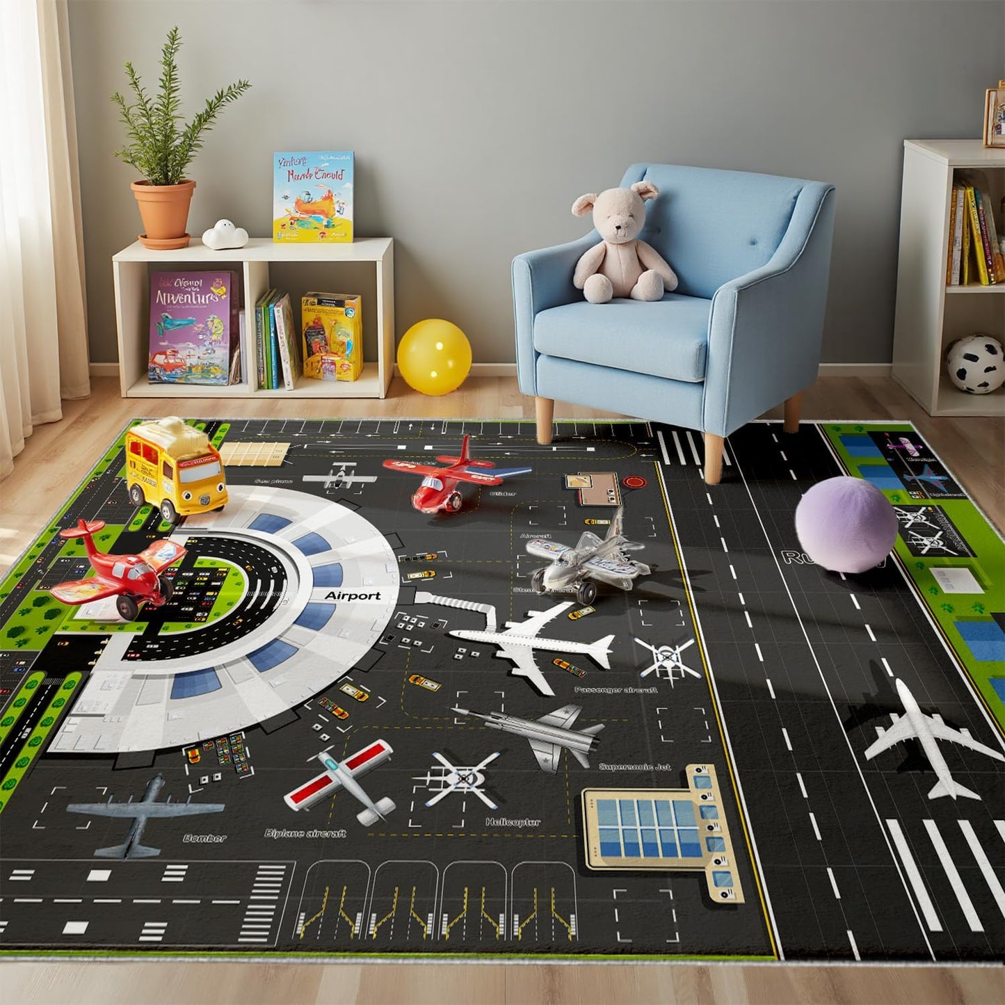5x7ft Kids Town Road Play Rug - Non-Slip Faux Wool Carpet with Interactive City Map Design, Educational Toy Vehicle Mat for Kids, Bedroom Playroom Nursery Gift.